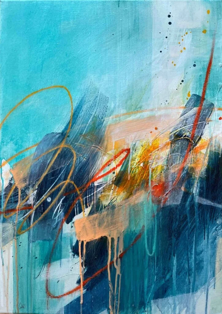 Play (Put Your Records On) (2023). Mixed media on canvas. 50 x 70cm. SOLD.