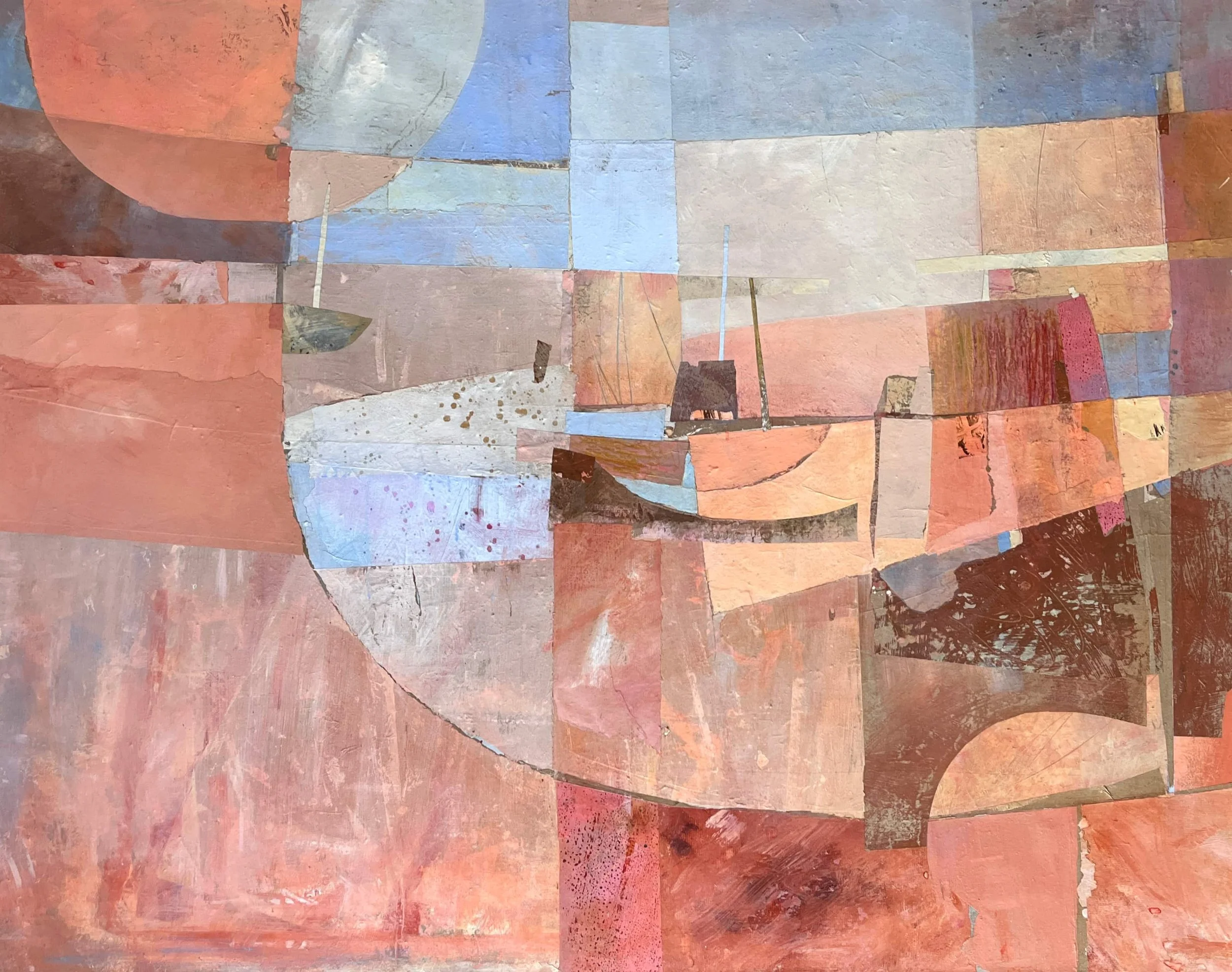 Mount The Hidden Tide and Travel back Home (2025). Recycled painted paper collage on wood panel, 150cm x 120cmcm. Available. €295.