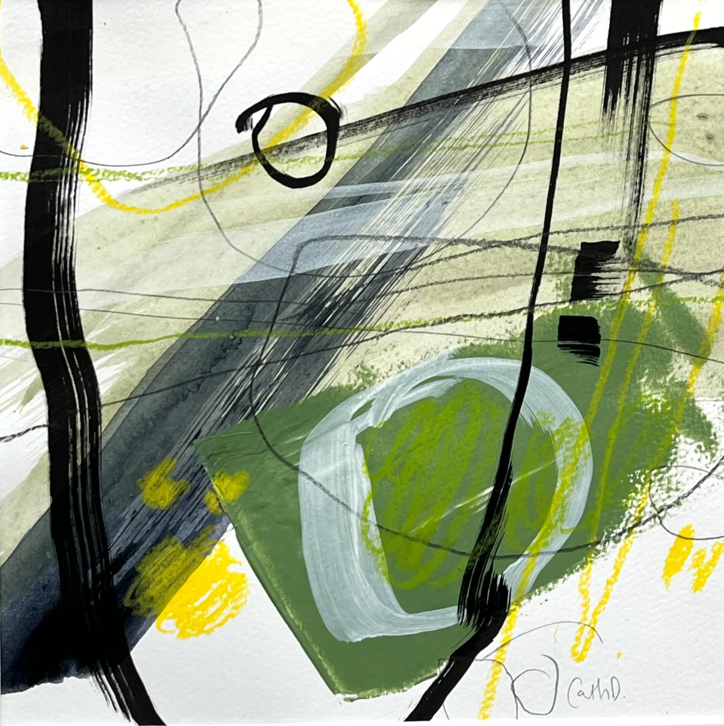 Landlines 11 (2024). Mixed media on paper. 19.5 x 19.5cm. Mounted in a 30 x 30cm white passe-partout. Available. €135.