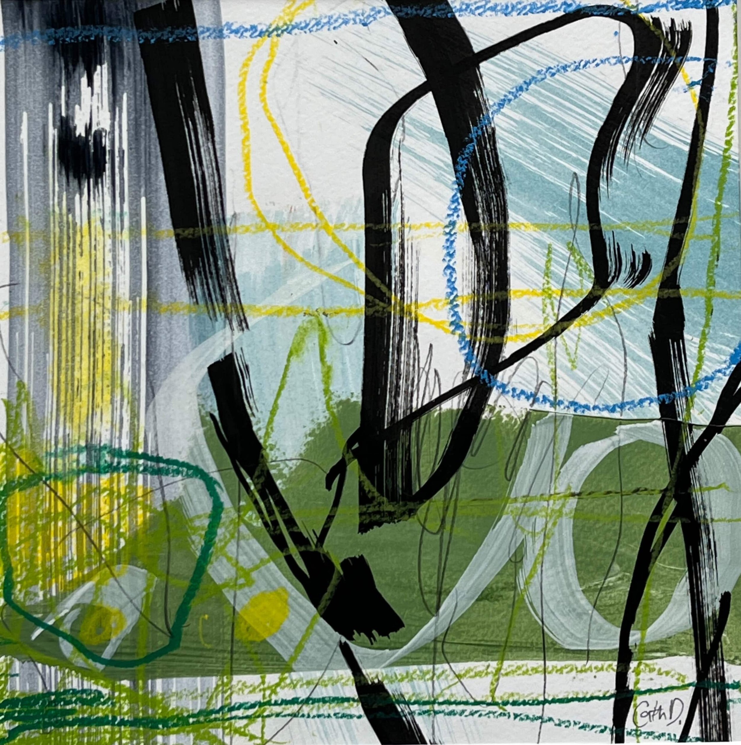 Landlines 9 (2024). Mixed media on paper. 19.5 x 19.5cm. Mounted in a 30 x 30cm white passe-partout. Available. €135.