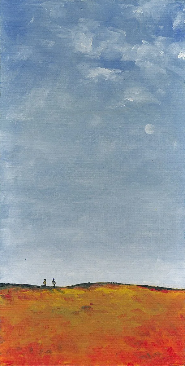 Nose Hill Park Amble under The Moon. Acrylic on canvas board. 25.5 x 51cm. Available. €280.