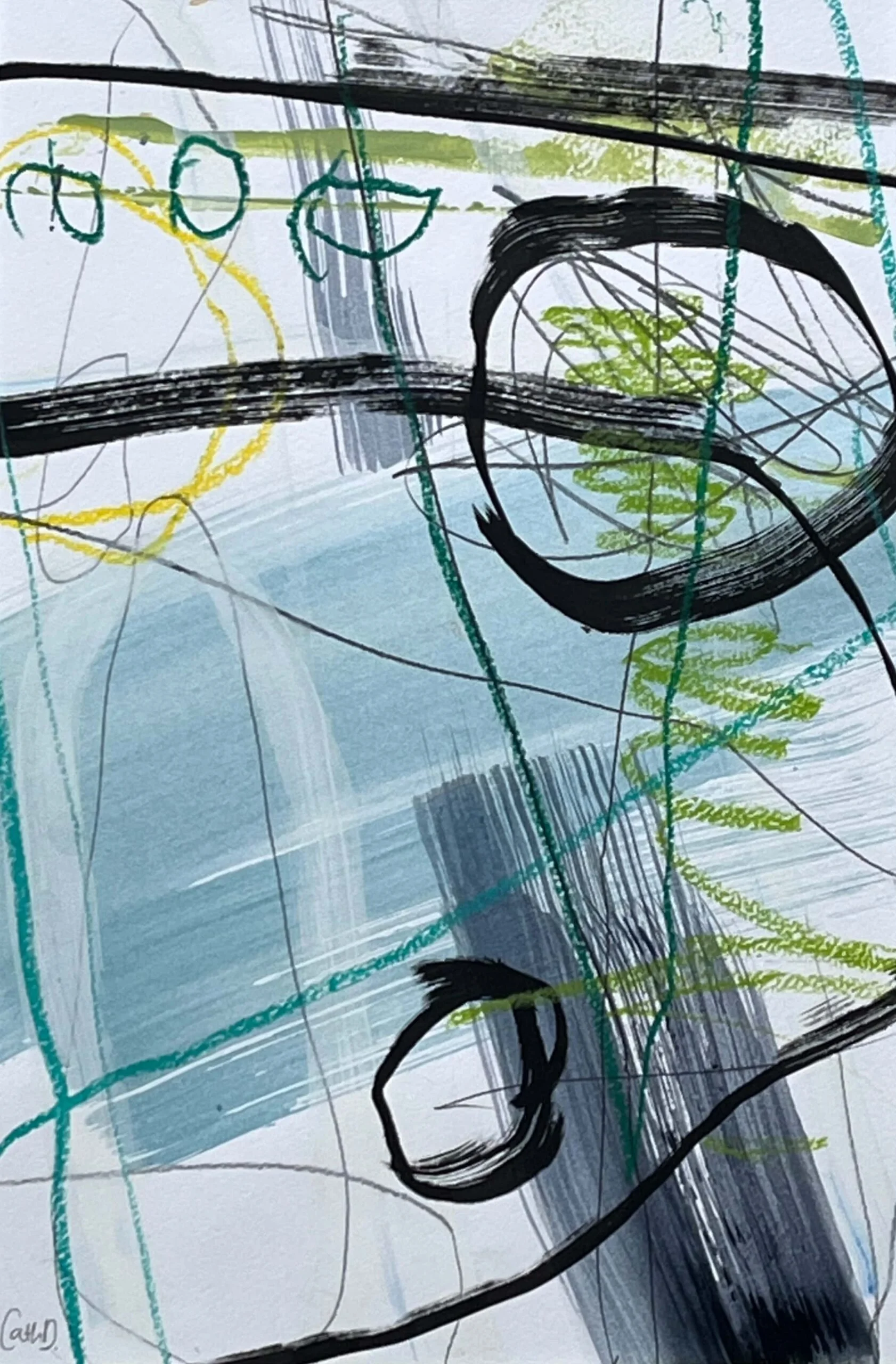 Landlines 16 (2024). Mixed media on paper. 19.5 x 29.5cm. Mounted in a 30 x 40cm white passe-partout. Available. €195.