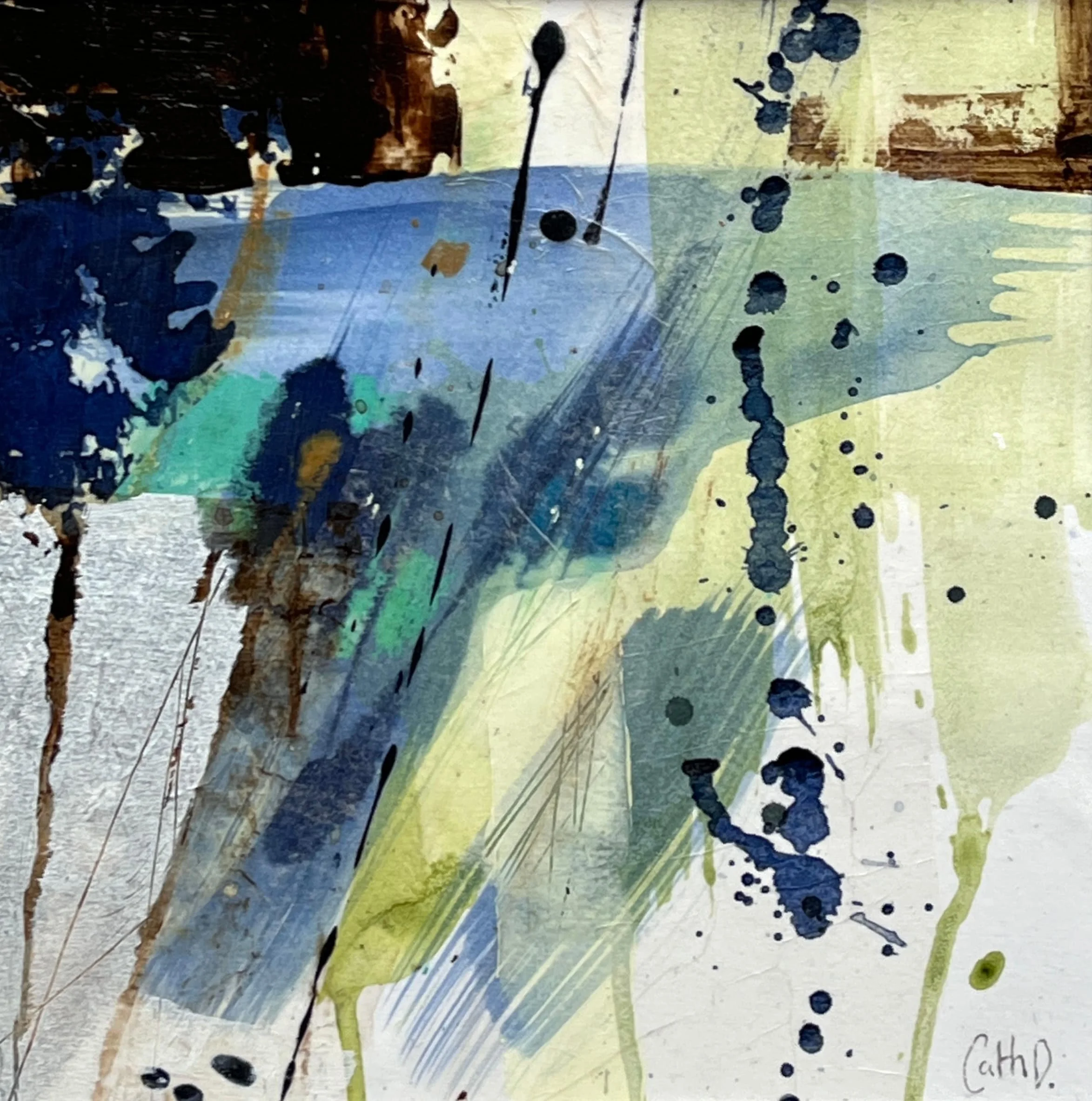 Along The Porthgwara Path 4 (2024). Mixed media on paper. 19.5 x 19.5cm and mounted in a 30 x 30cm white passe-partout. Available. €85.