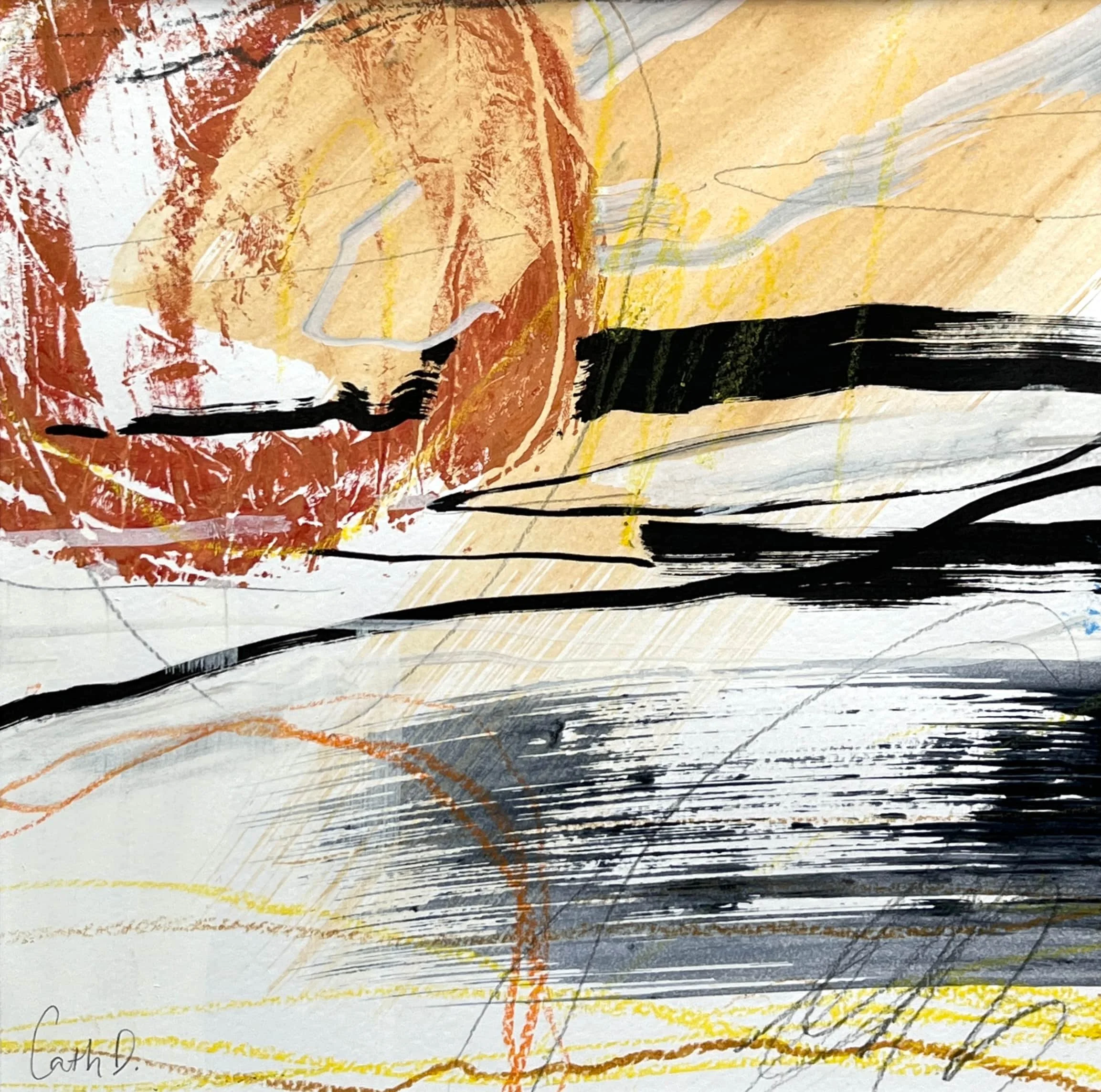 Landlines 6 (2024). Mixed media on paper. 19.5 x 19.5cm. Mounted in a 30 x 30cm white passe-partout. Available. €135.
