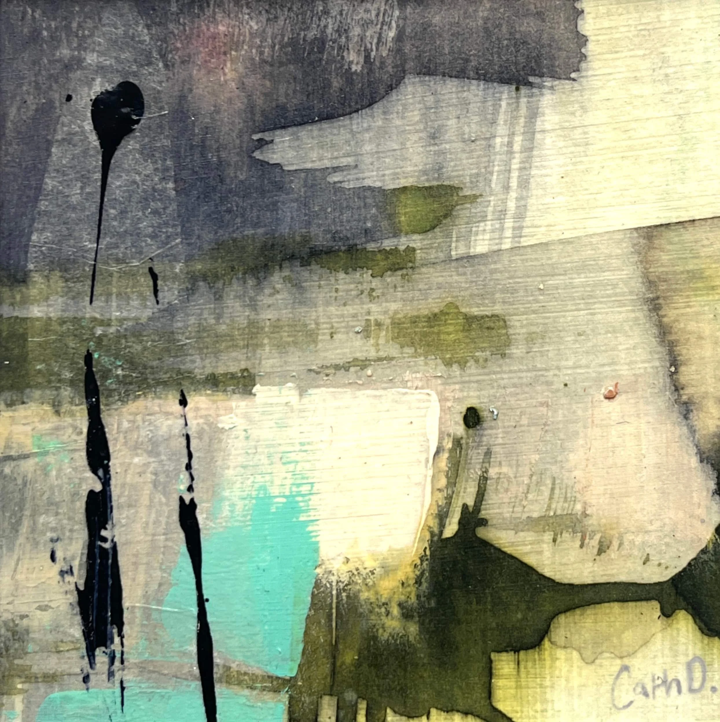 Landscapes of Cornwall 11 (2024). Mixed media on paper. 9.5 x 9.5cm, mounted in a 20 x 20cm white passe-partout. Available. €40.