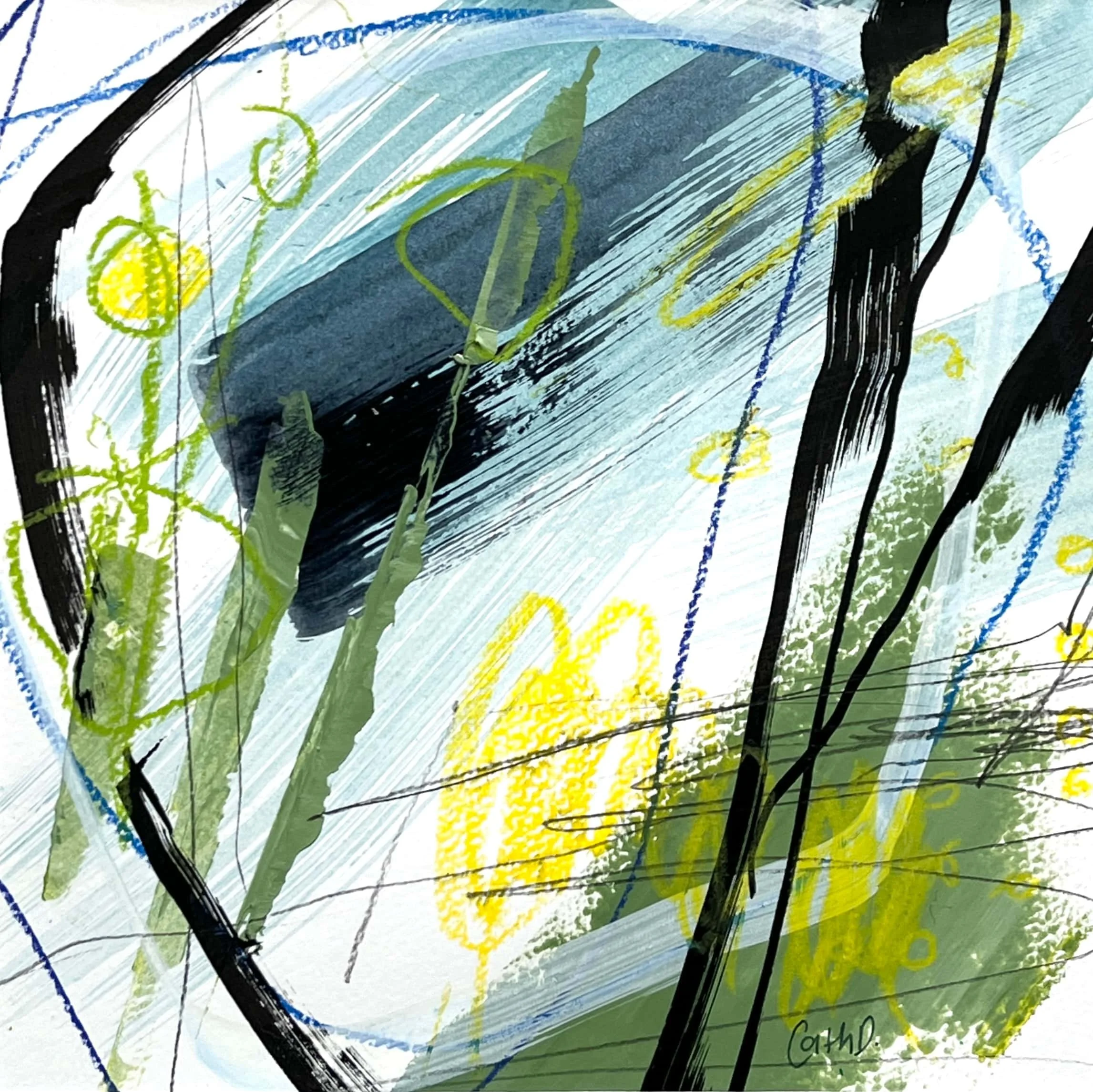 Landlines 13 (2024). Mixed media on paper. 19.5 x 19.5cm. Mounted in a 30 x 30cm white passe-partout. Available. €135.