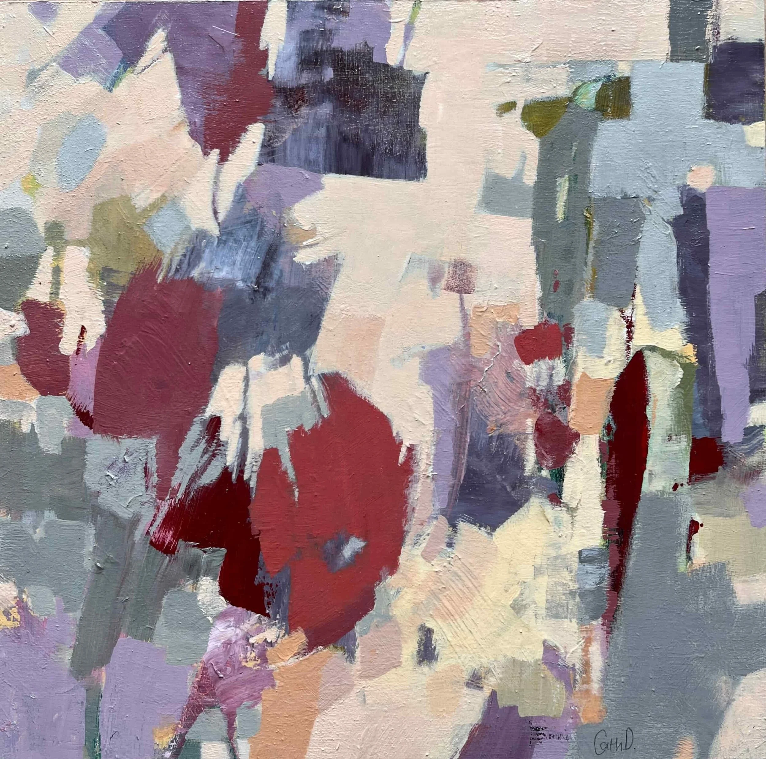 Red Tulips (2024). Acrylic on wood panel. 30 x 30cm. Available. €275 framed with natural wood floating frame.