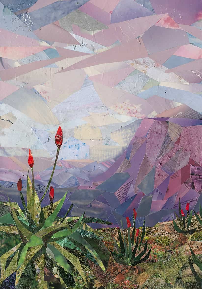 Blyde River Canyon Memories (2021). Magazine Paper cuttings on wood panel. 42 x 57cm. SOLD.