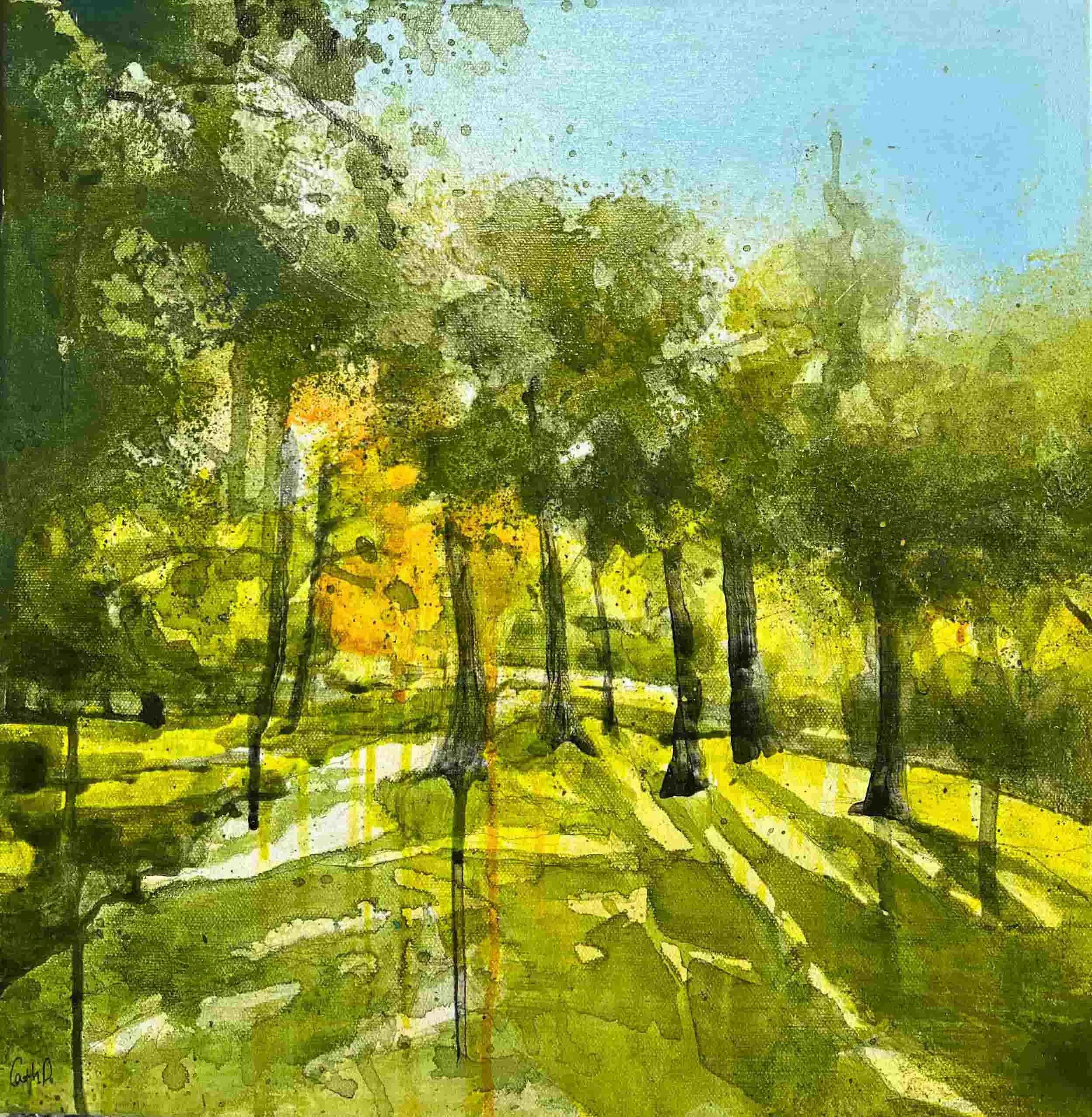 Pathways 1 (2023). Mixed media on canvas. 40 x 40cm. Available. €340.