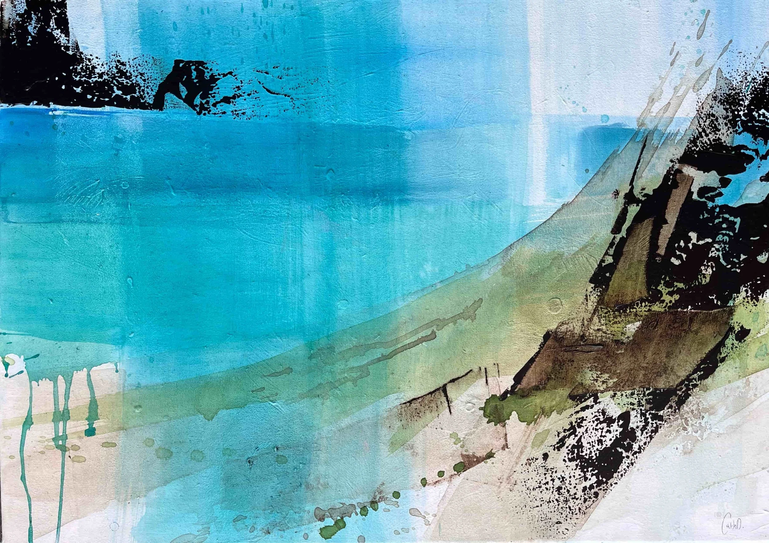 "Suspended Blue Ocean" 3 (A Suspended Blue Ocean by Hafiz). (2024). Acrylic ink and acrylic paint on canvas. 70 x 50cm. Available. €570.