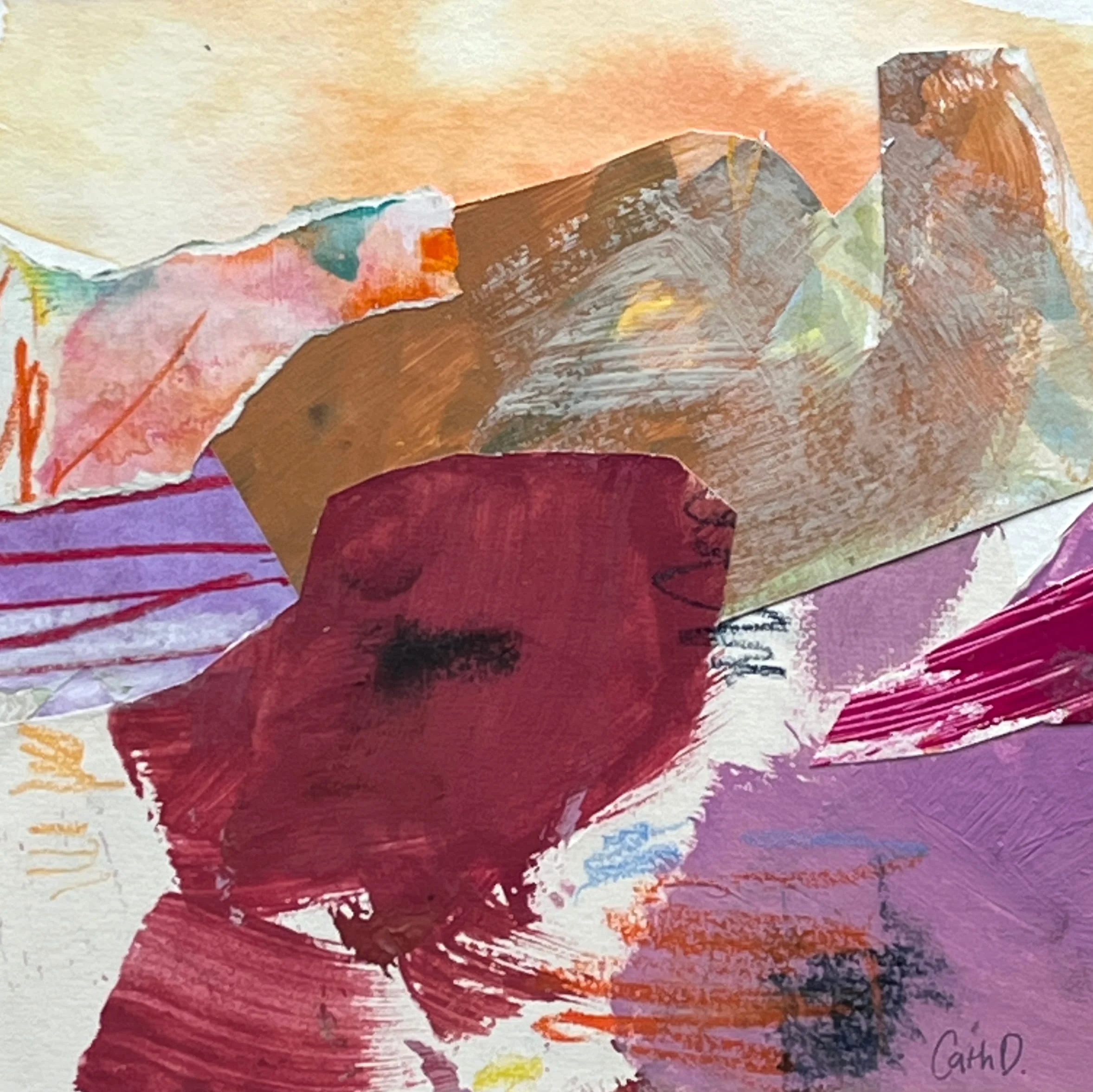 Heathland (2024). Mixed media on paper. 19.5 x 19.5cm, mounted in a 30 x 30cm white passe-partout. Available. €85.