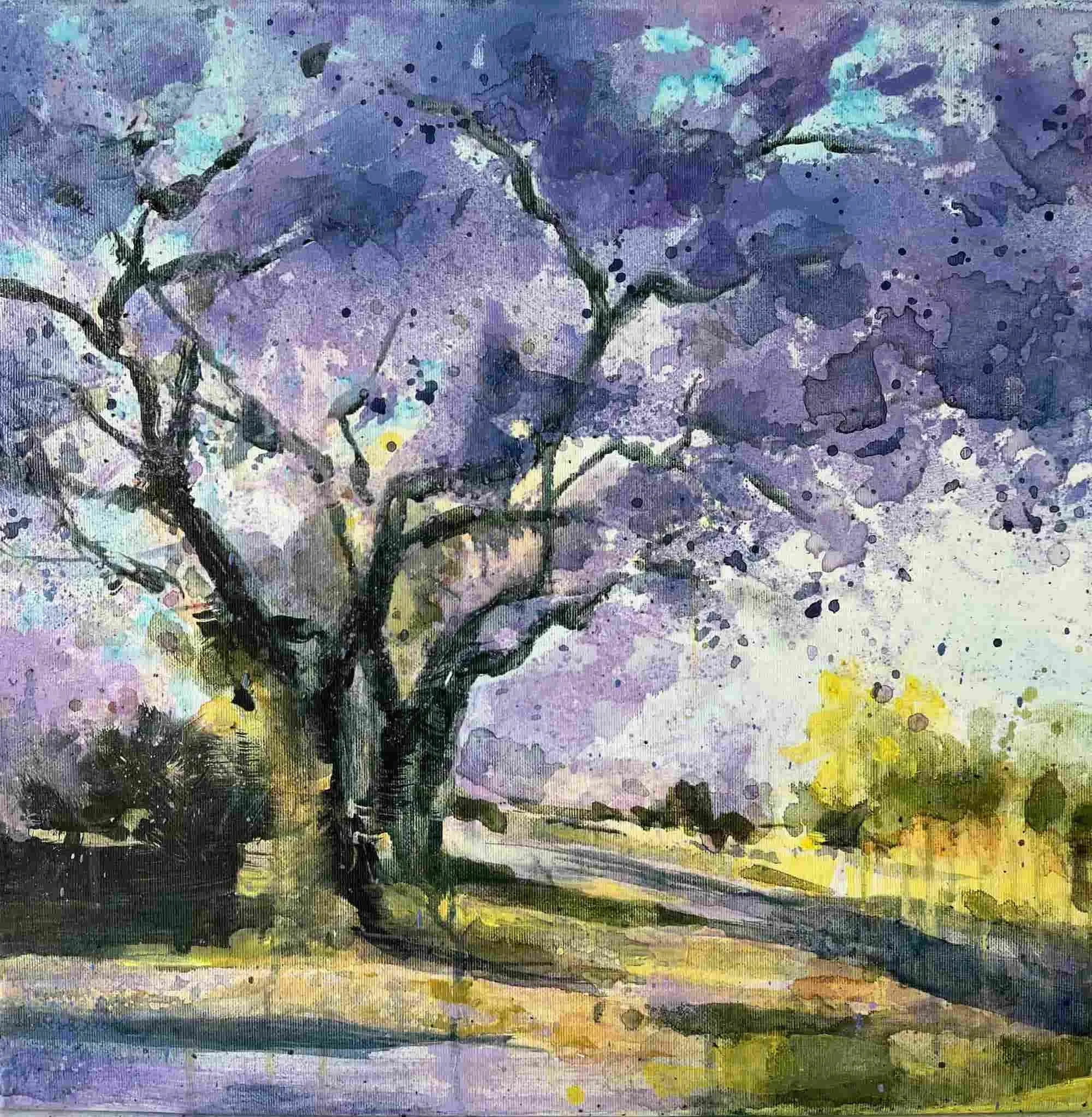 Jacaranda Delight 1 (2023). Mixed media on canvas. 40 x 40cm. SOLD.