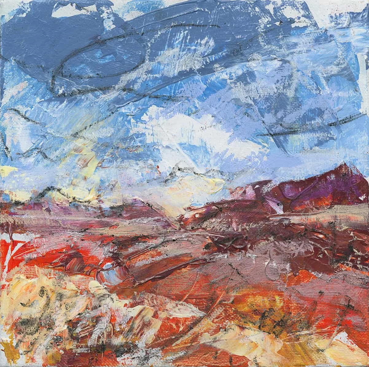 Spirit of Namibia 1 (2021). Acrylic on canvas. board. SOLD.