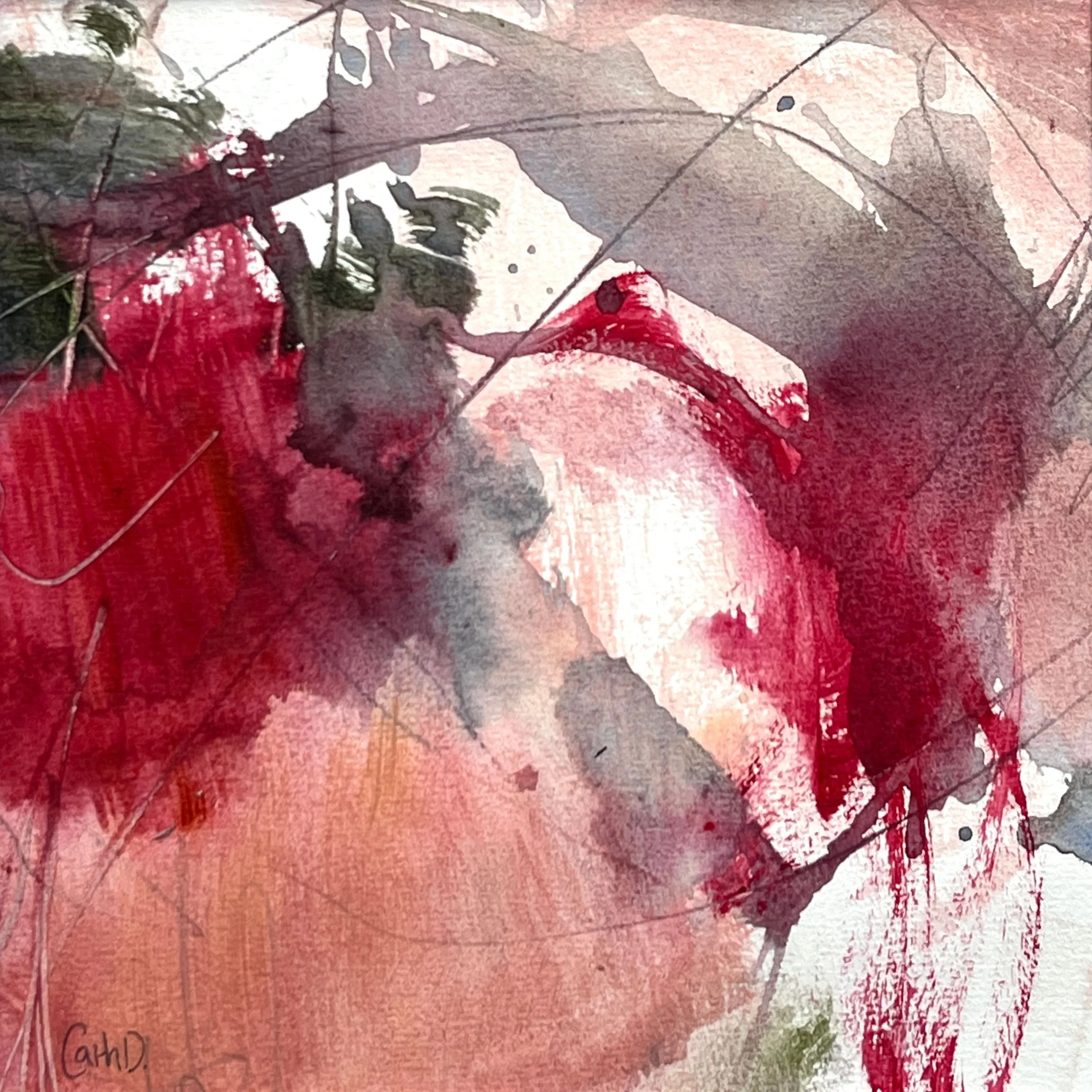 April in Paris Study 3 (2023). Acrylic on paper. 19.5 x 19.5cm, mounted with a 30 x 30cm white passe-partout. Available. €85.