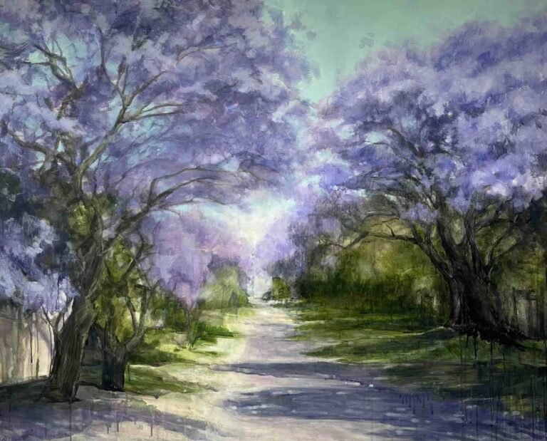 Homage To Jacaranda (2023). Mixed media on canvas. 150 x 120cm. Available. €2500.