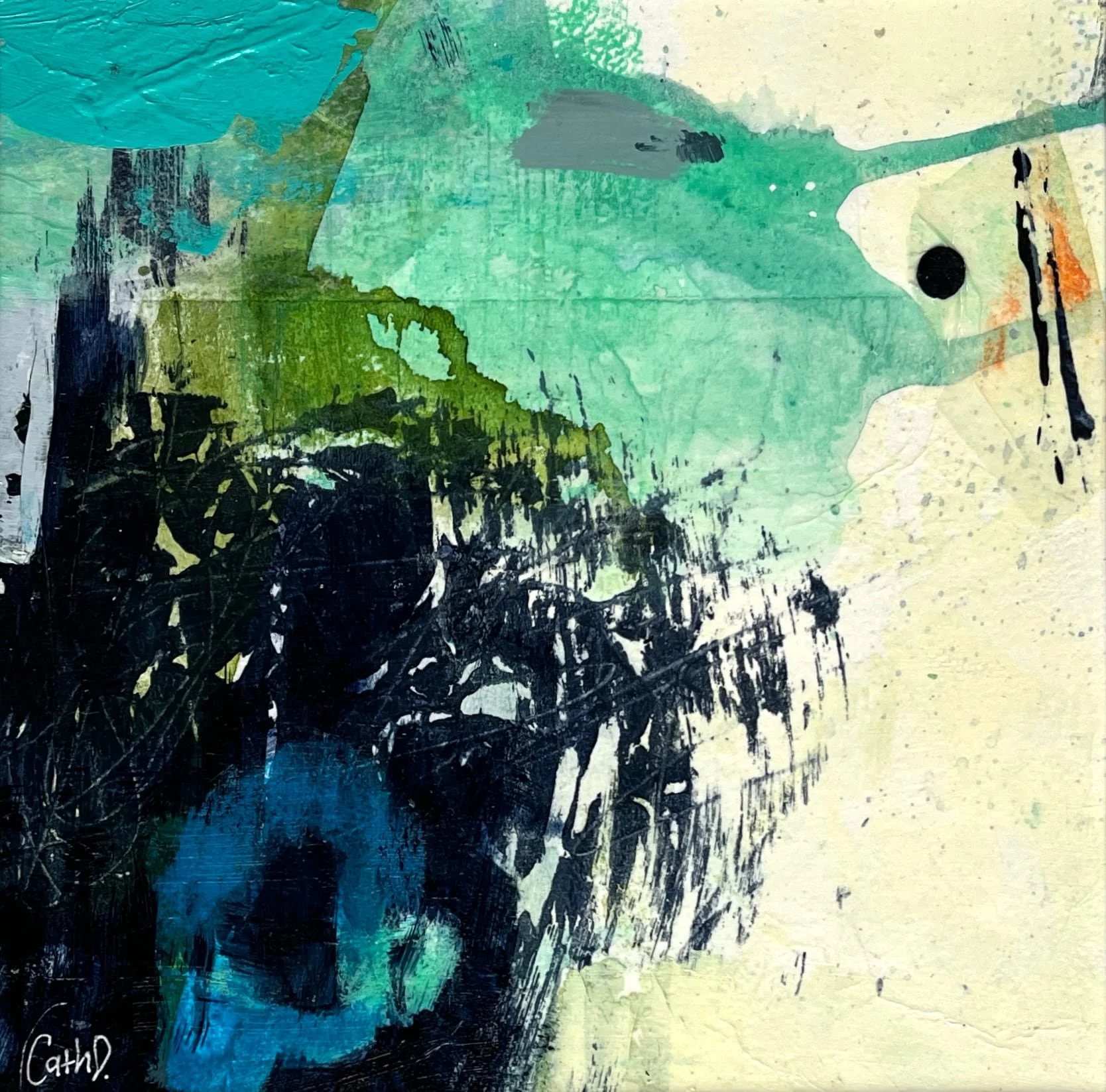 Along The Porthgwara Path 2 (2024). Mixed media on paper. 19.5 x 19.5cm and mounted in a 30 x 30cm white passe-partout. Available. €85.