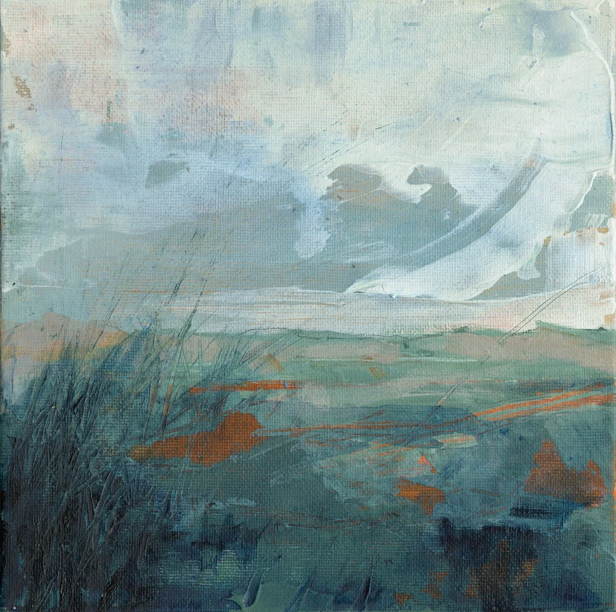 For The Love of The Quiet red Rods (2021). Acrylic on canvas board. 21 x 21cm. SOLD.
