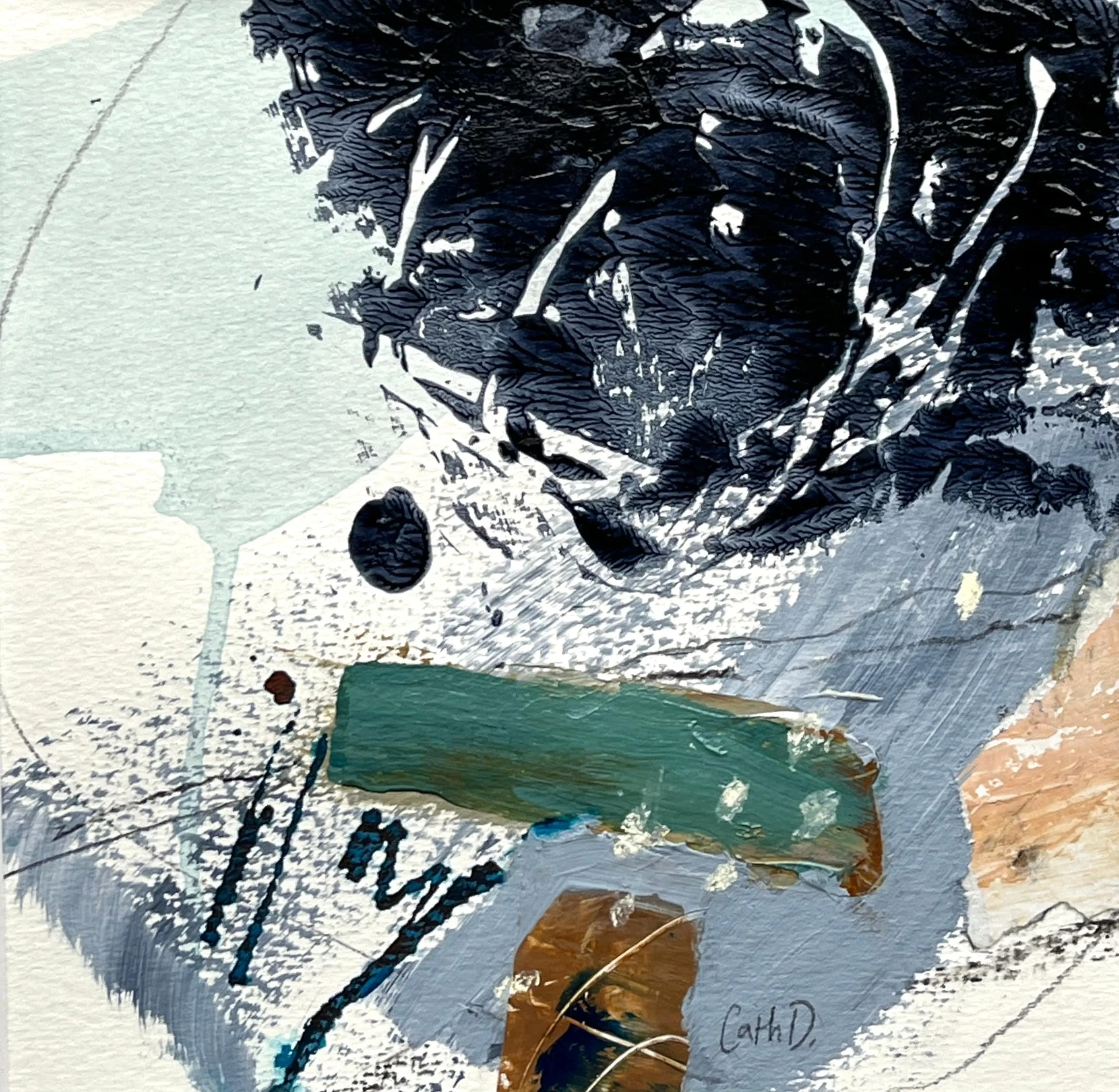 You Are Not Surprised By The Force of the Storm" (Onto a Vast Plain by Ranier Maria Rilke). (2024). Mixed media on paper. 19.5 x 19.5cm, mounted in a 30 x 30cm white passe-partout. Available. €85.