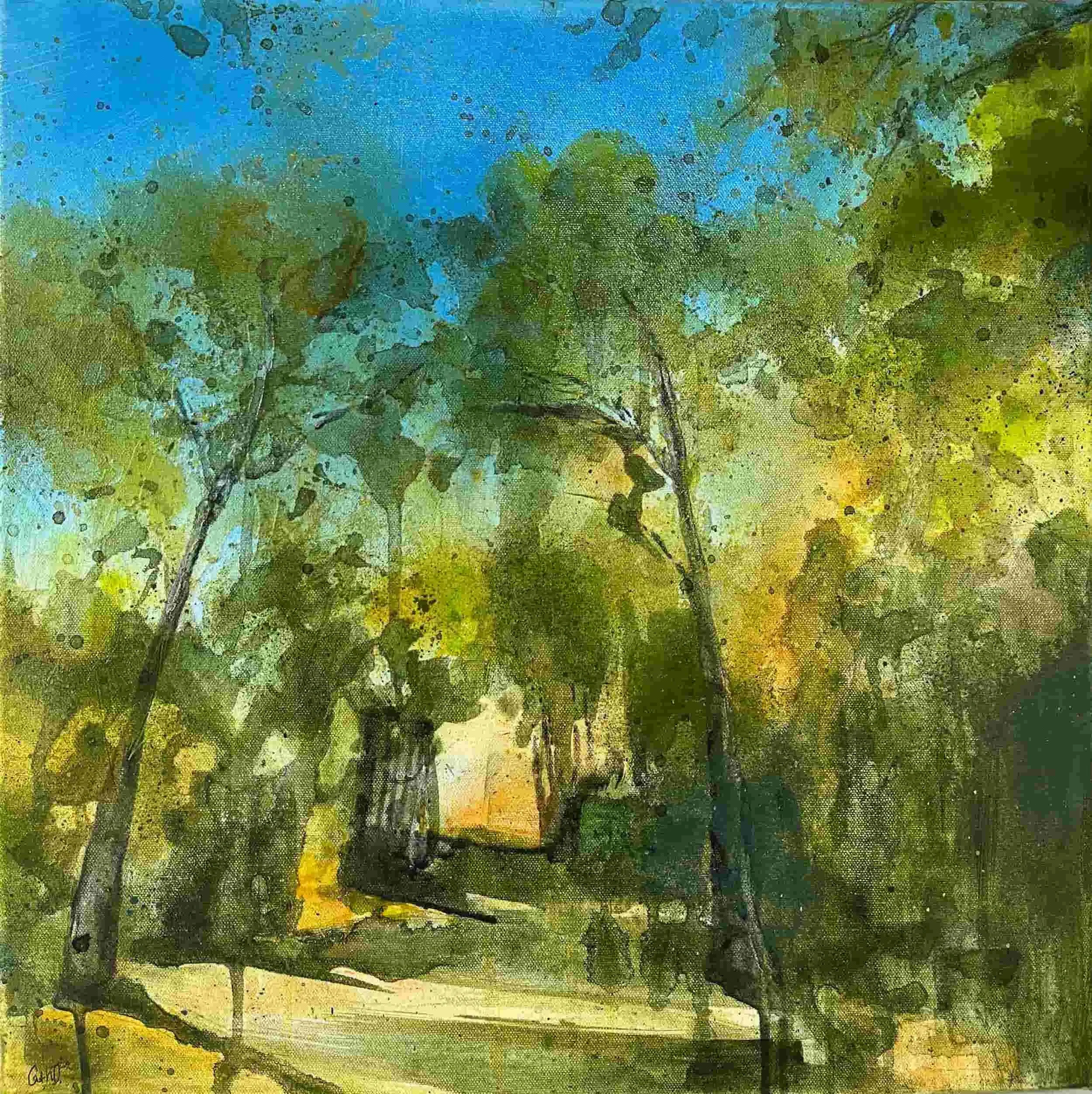 Pathways 5 (2023). Mixed media on canvas. 50 x 50cm. Available. €480.