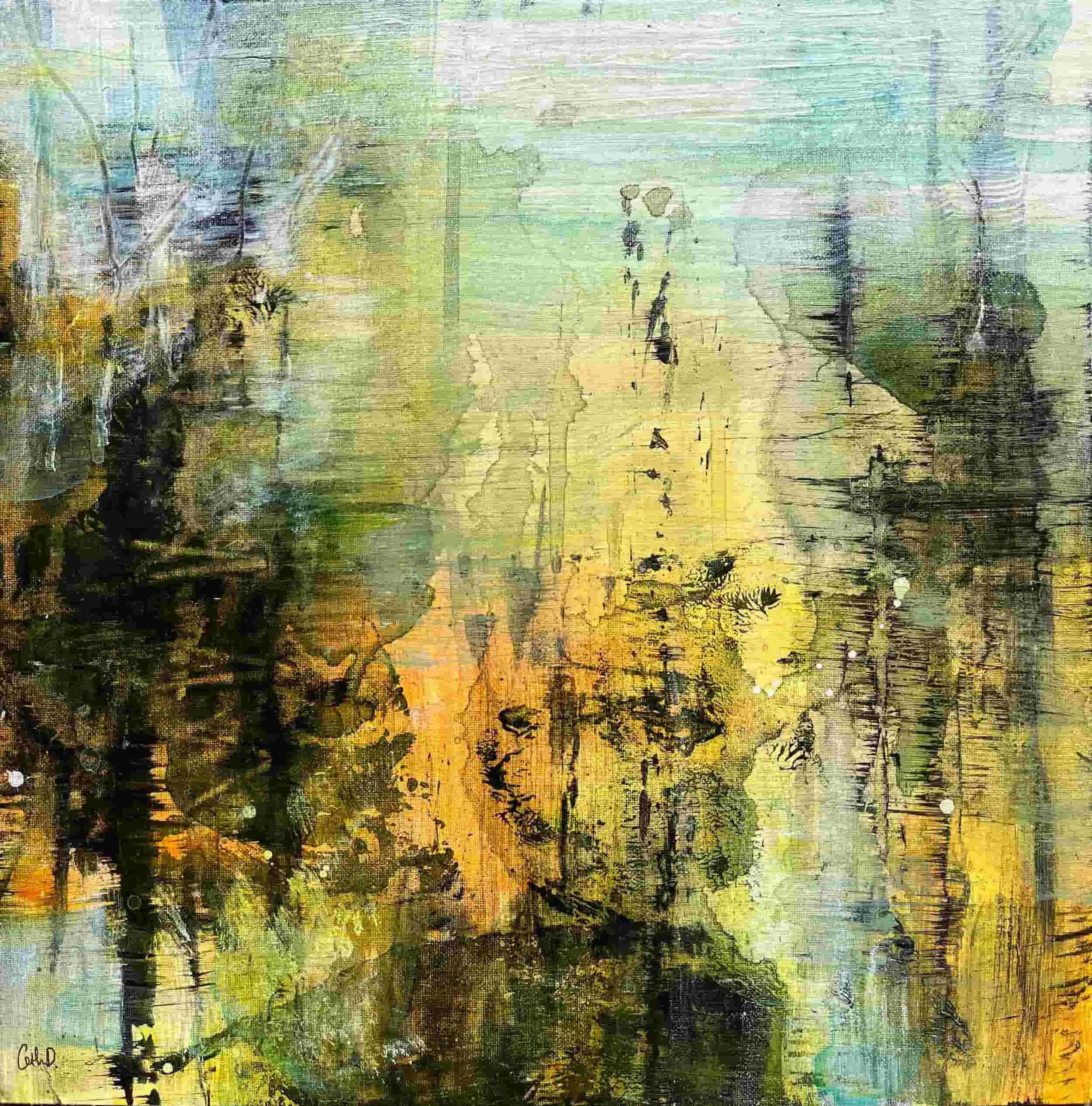 Canal Reflections 1 (2023). Acrylic on wood panel. 30 x 30cm. SOLD.