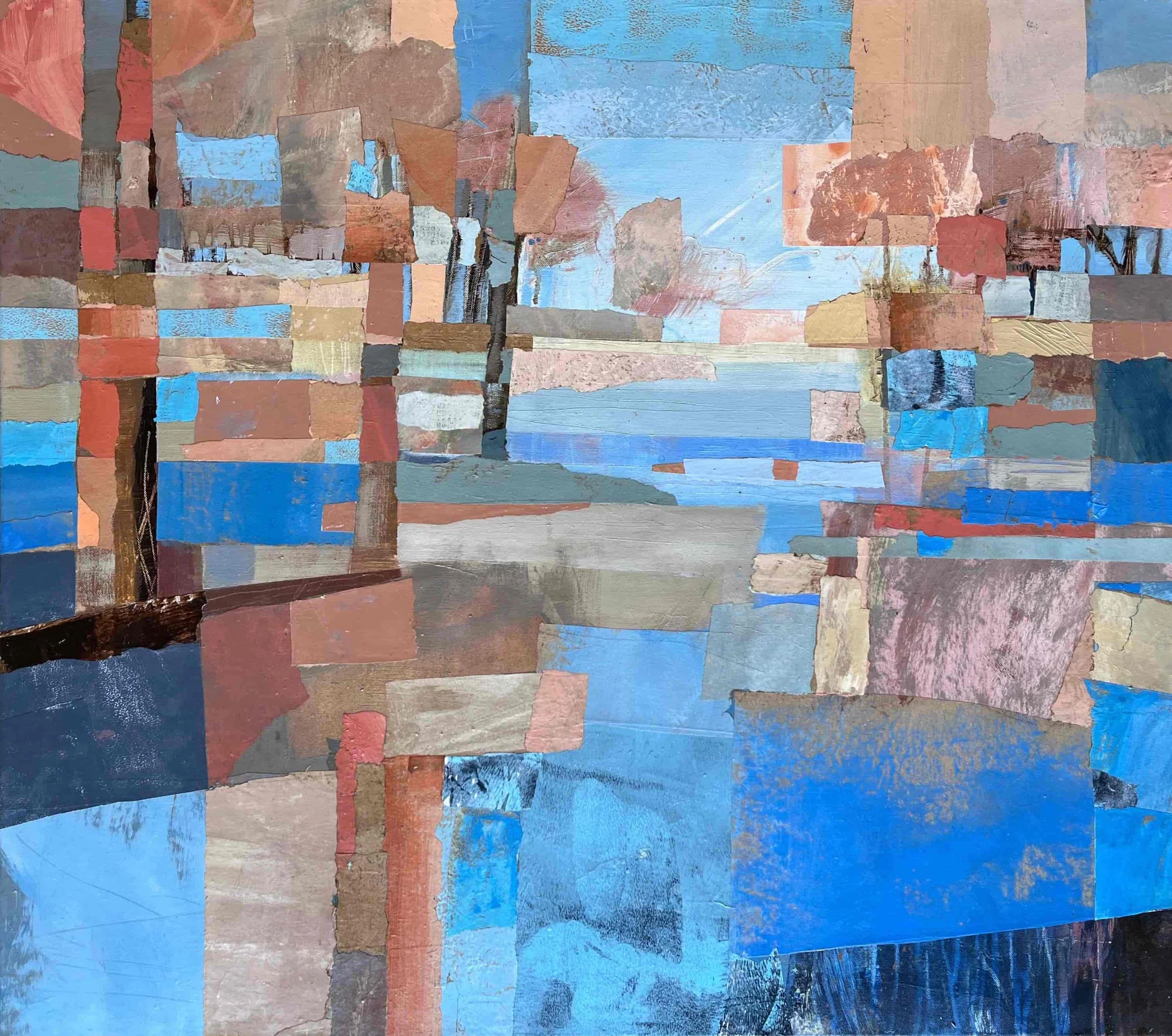 What the Falling Leaves Whisper Back (2025). Recycled painted paper collage on canvas. 90 x 80cm. Available. €1050.