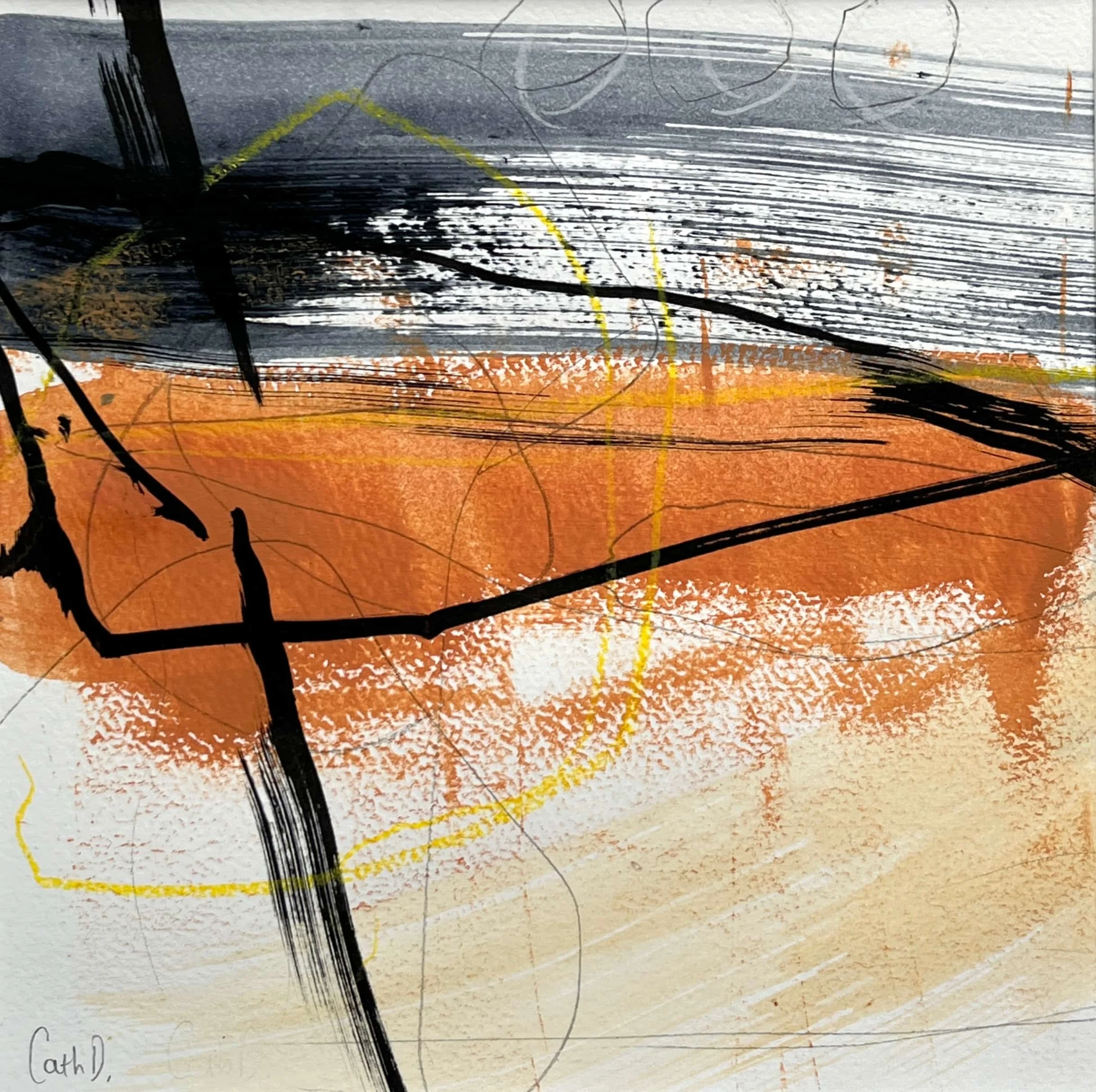 Landlines 7 (2024). Mixed media on paper. 19.5 x 19.5cm. Mounted in a 30 x 30cm white passe-partout. Available. €135.