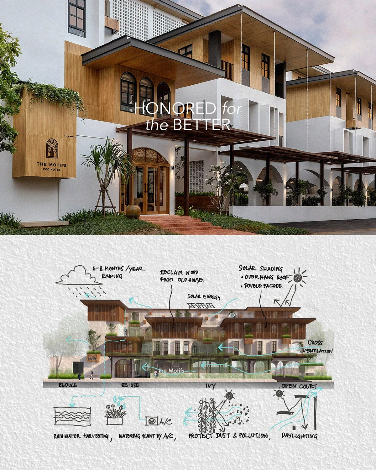 𝑯𝒐𝒏𝒐𝒓𝒆𝒅 𝒇𝒐𝒓 𝑻𝒉𝒆 𝑩𝒆𝒕𝒕𝒆𝒓
.
In 2022, #TheMotifsEcoHotel was honoured to receive the ASA Design Award of the Year (Silver Medal), presented by HRH Princess Maha Chakri Sirindhorn and selected by the Association of Siamese Architects Un