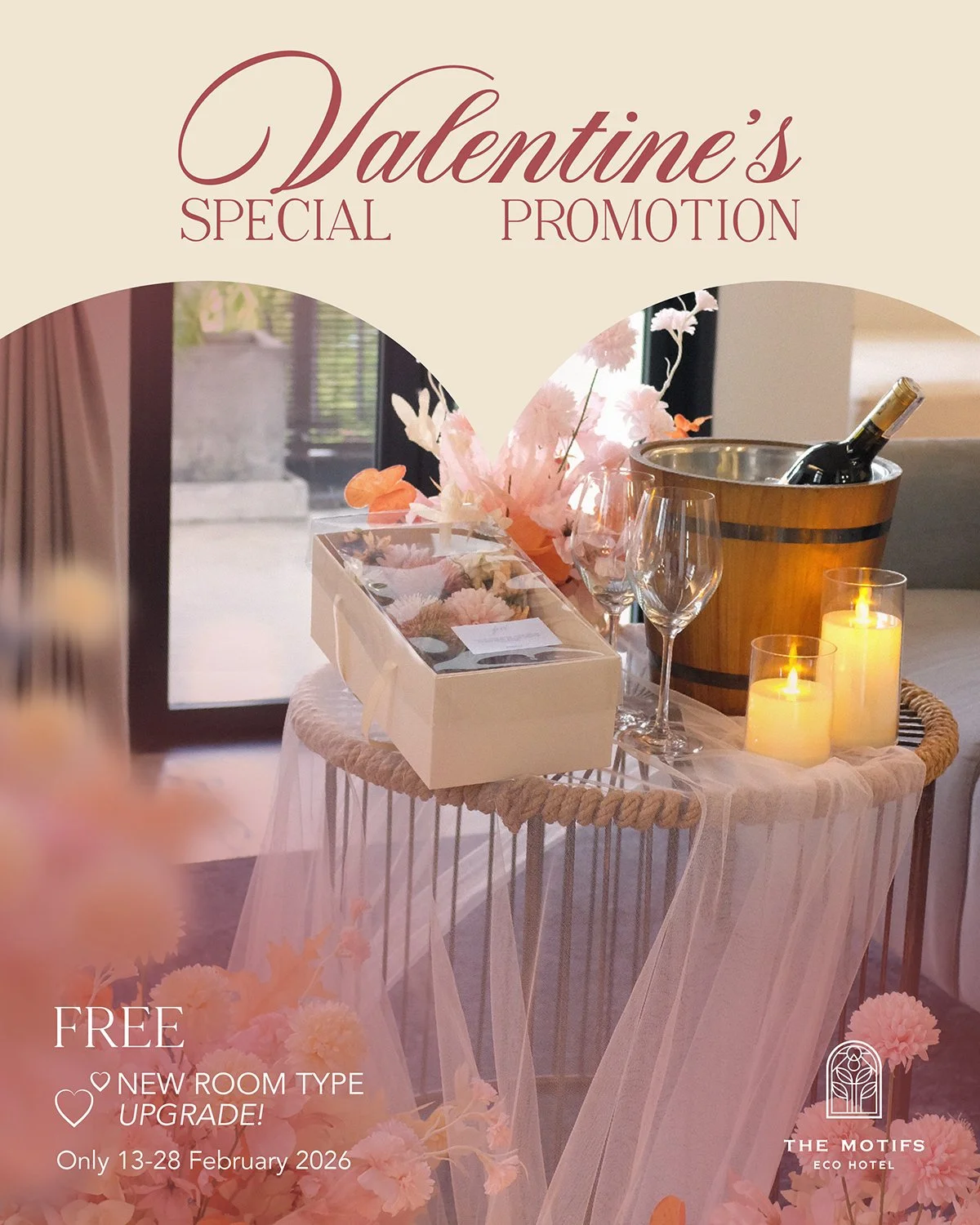 ❤️ 𝑽𝑨𝑳𝑬𝑵𝑻𝑰𝑵𝑬'𝑺 𝑺𝑷𝑬𝑪𝑰𝑨𝑳𝑺! ❤️
𝗙𝗥𝗘𝗘! 𝗥𝗼𝗼𝗺 𝗨𝗽𝗴𝗿𝗮𝗱𝗲 at #TheMotifsEcoHotel
.
We know how meaningful Valentine&rsquo;s moments can be. Let us make yours even more special with a complimentary upgrade to our newest room types