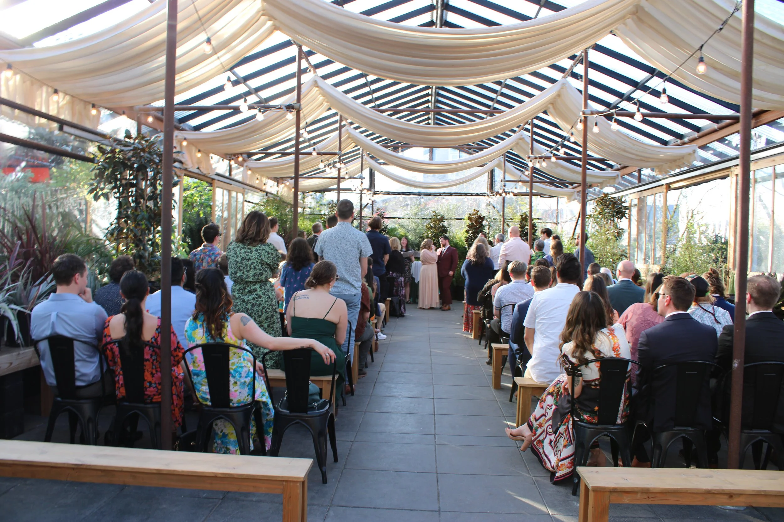 Couple getting married at the wedding altar