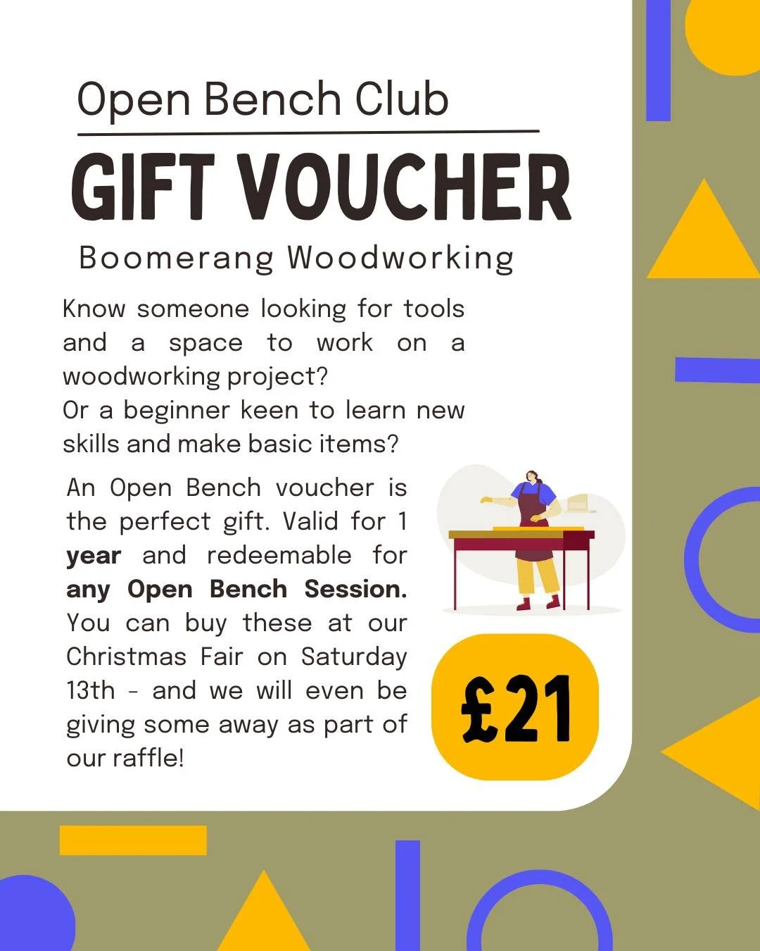 Struggling for Christmas gift ideas? We have the perfect solution... 

Presenting... Open Bench Club gift vouchers! We will be selling the first of these at our Christmas Fair this Saturday, and even giving some away as part of our raffle. The vouche
