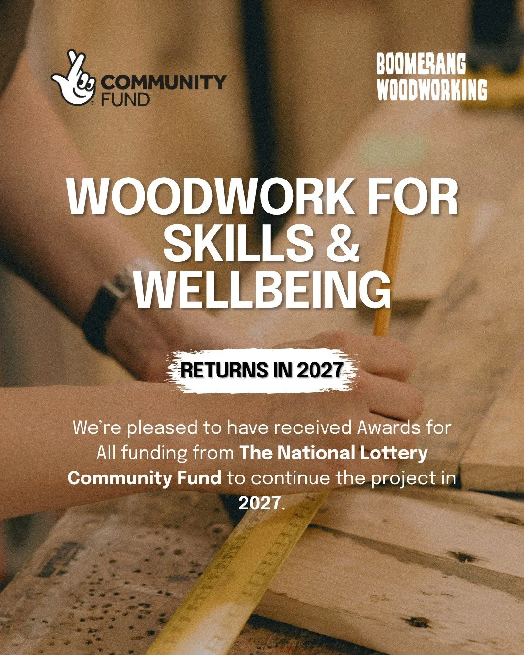 We&rsquo;re so pleased to announce that we have received Awards for All funding from @@tnlcommunityfund  to continue our Woodwork for Skills &amp; Wellbeing project in 2027.
 
From next spring, we&rsquo;ll be offering free woodworking workshops for b