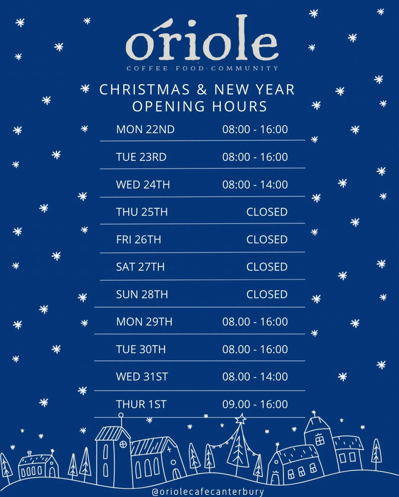 We&rsquo;ll miss you just as much as you&rsquo;ll miss us! 💙
Our staff are taking a much deserved break between 25th-28th December

We are however open thereafter, so come in for brunch or just a coffee to ring in the New Year with us!