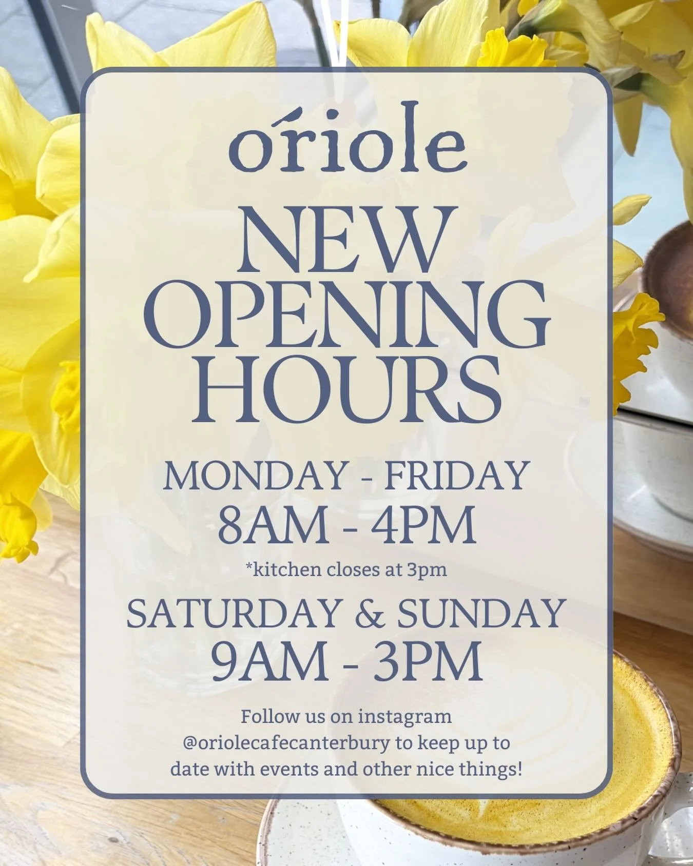 A little reminder of our new opening hours 🌼
Mon-Fri 8-4 (kitchen closes at 3) 🌷
Sat &amp; Sun 9-3 🌸

Please remember to keep an eye on our socials or check the @kentcricket website for any match days at the ground as we serve an alternative menu 