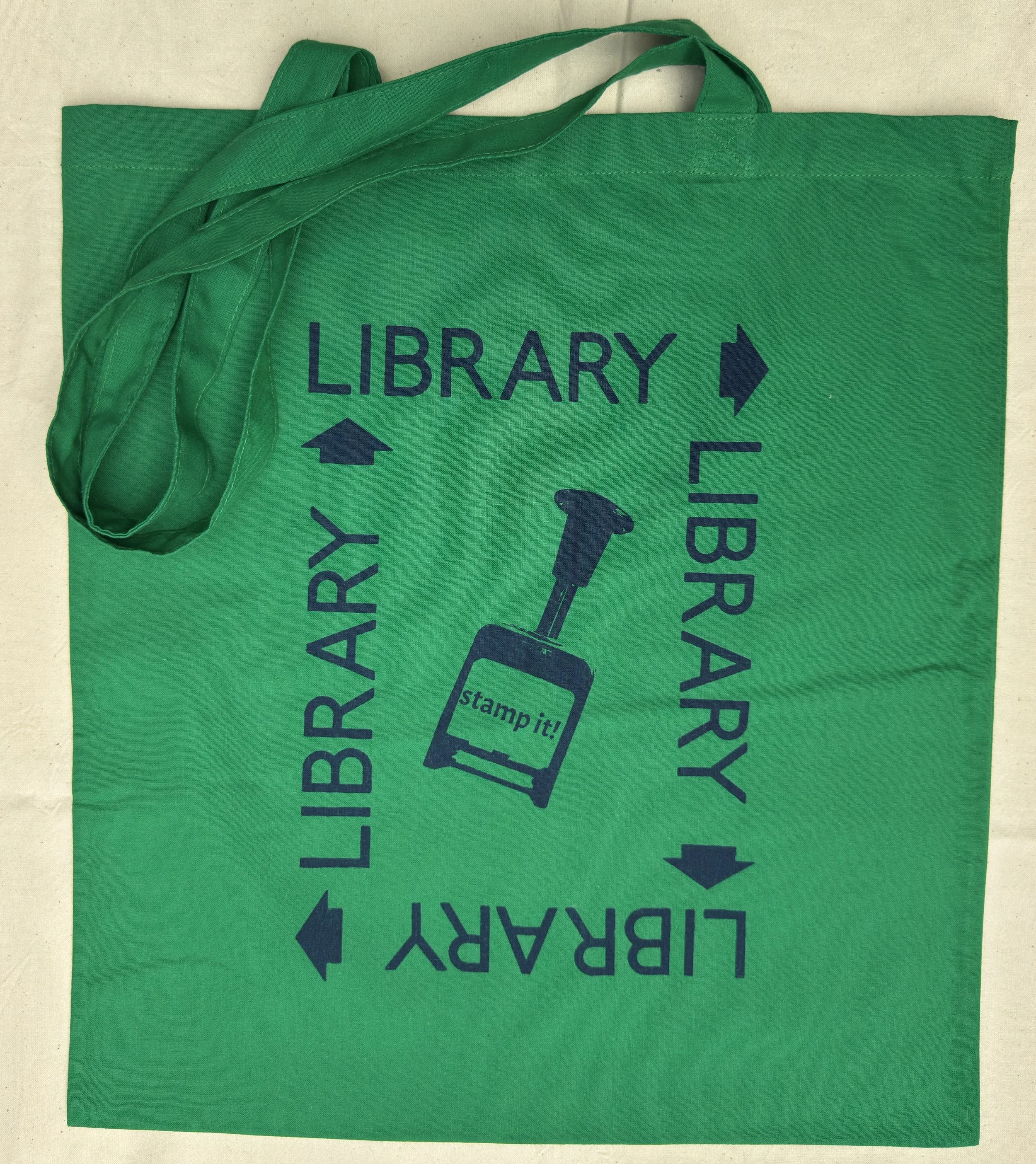 library stamp tote emerald green.JPEG