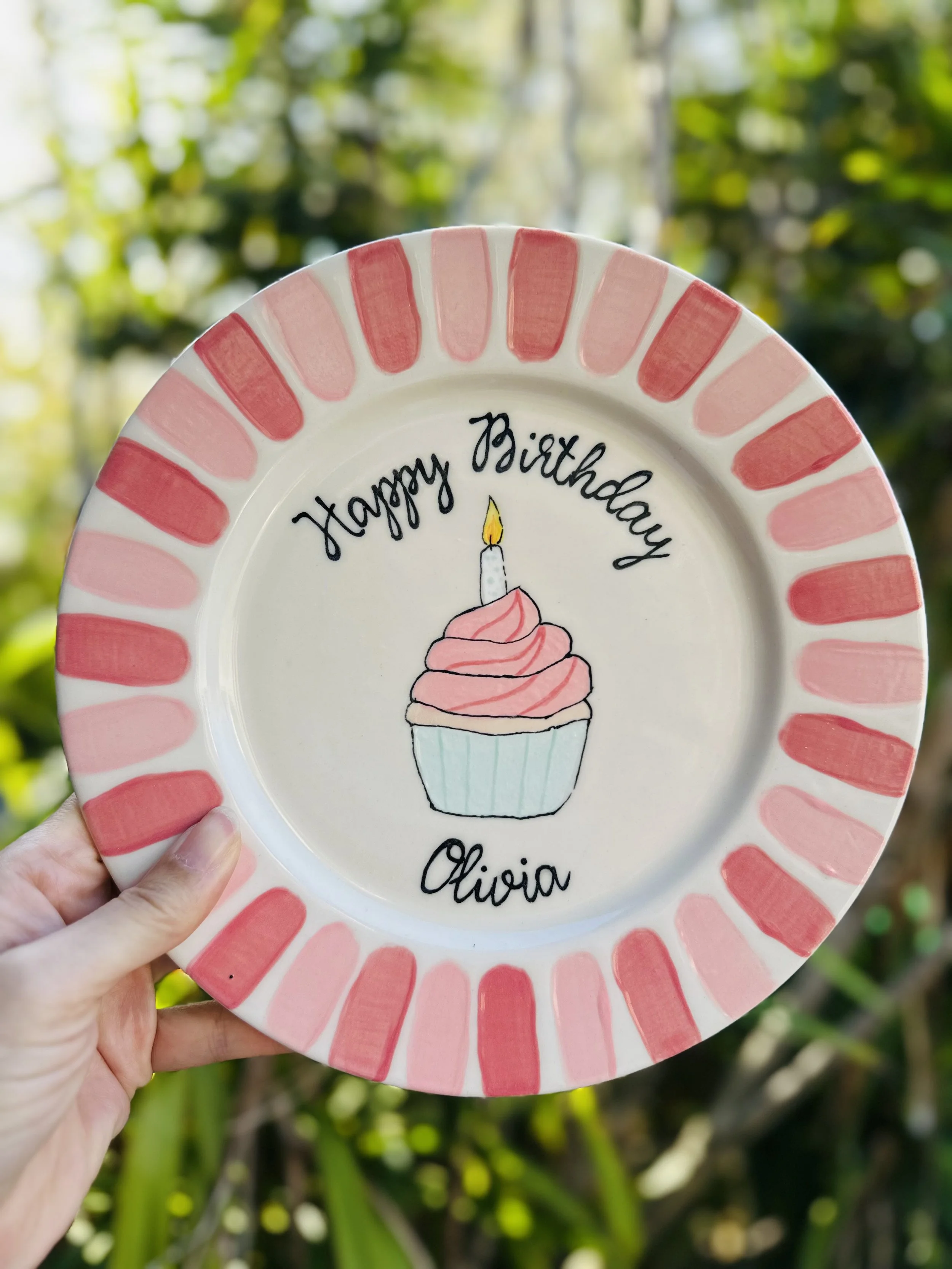 Birthday Plate Keepsake - Pink Striped Rim