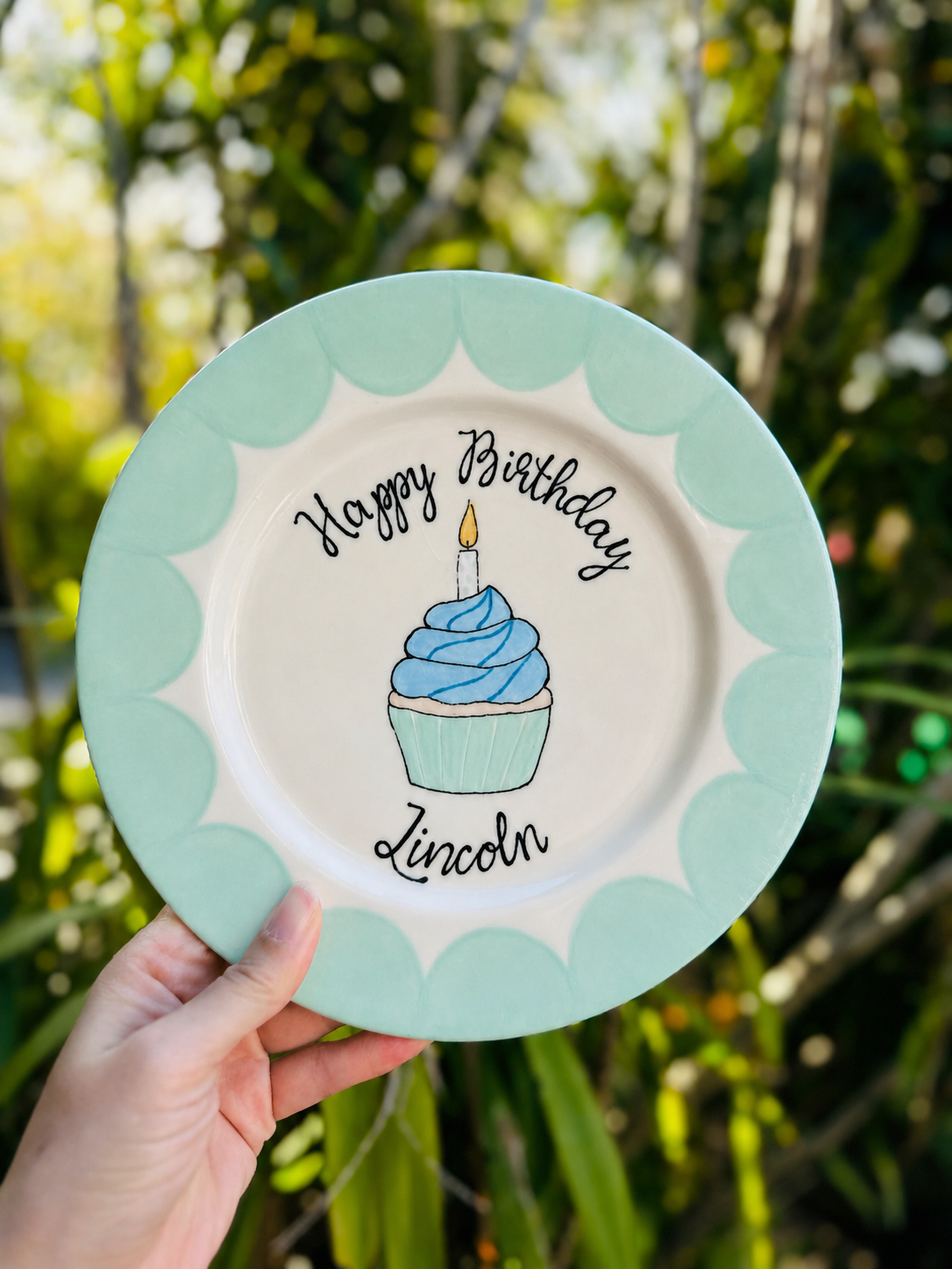 Birthday Plate Keepsake - Mint Green Scalloped Rim