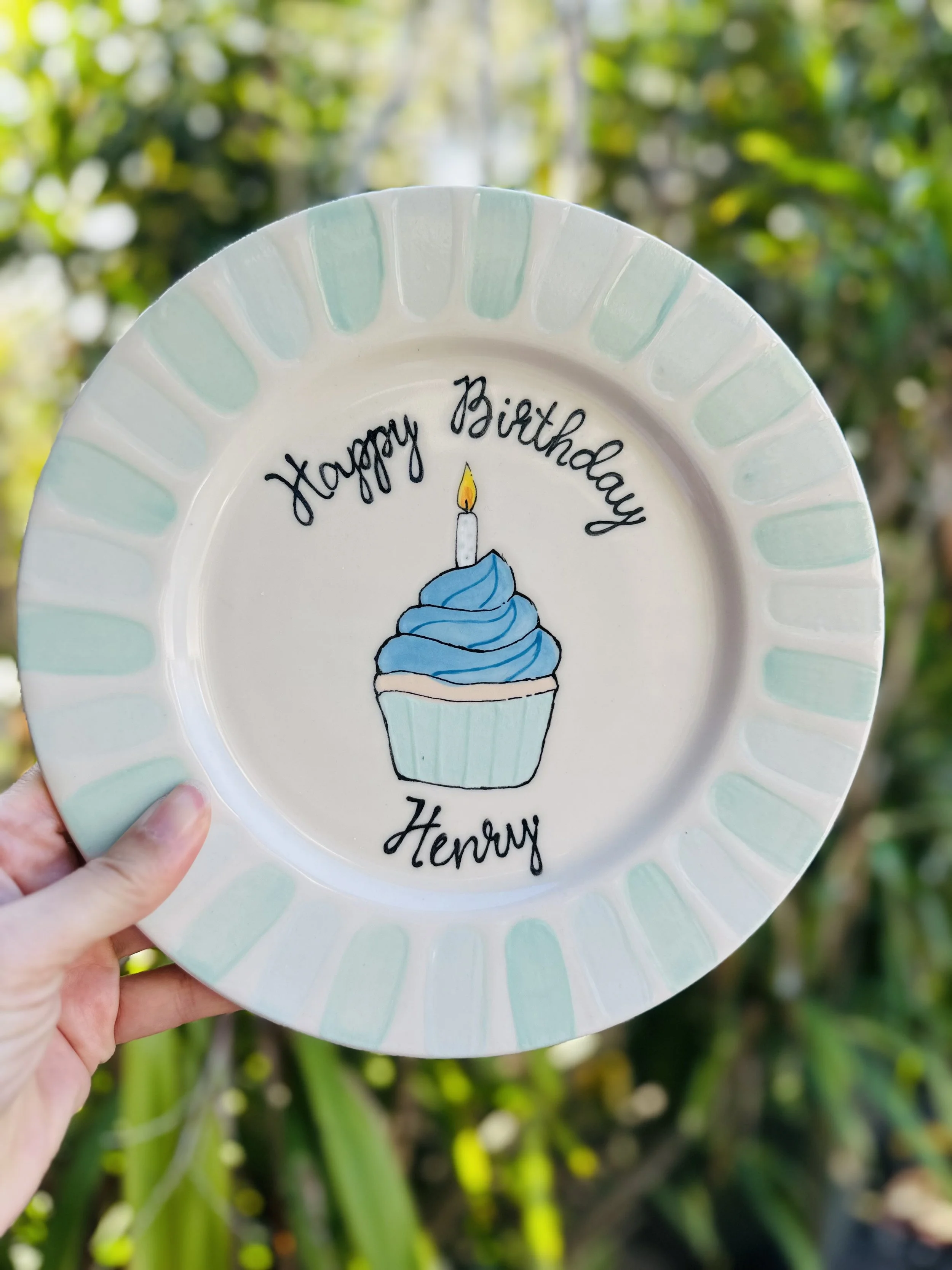 Birthday Plate Keepsake - Mint Green Striped Rim