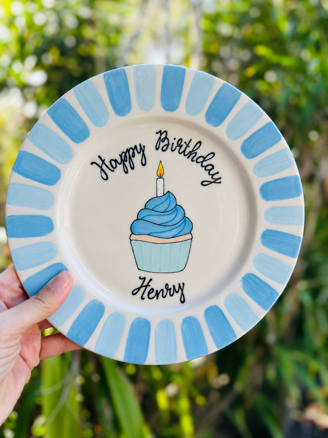 Birthday Plate Keepsake - Blue Striped Rim