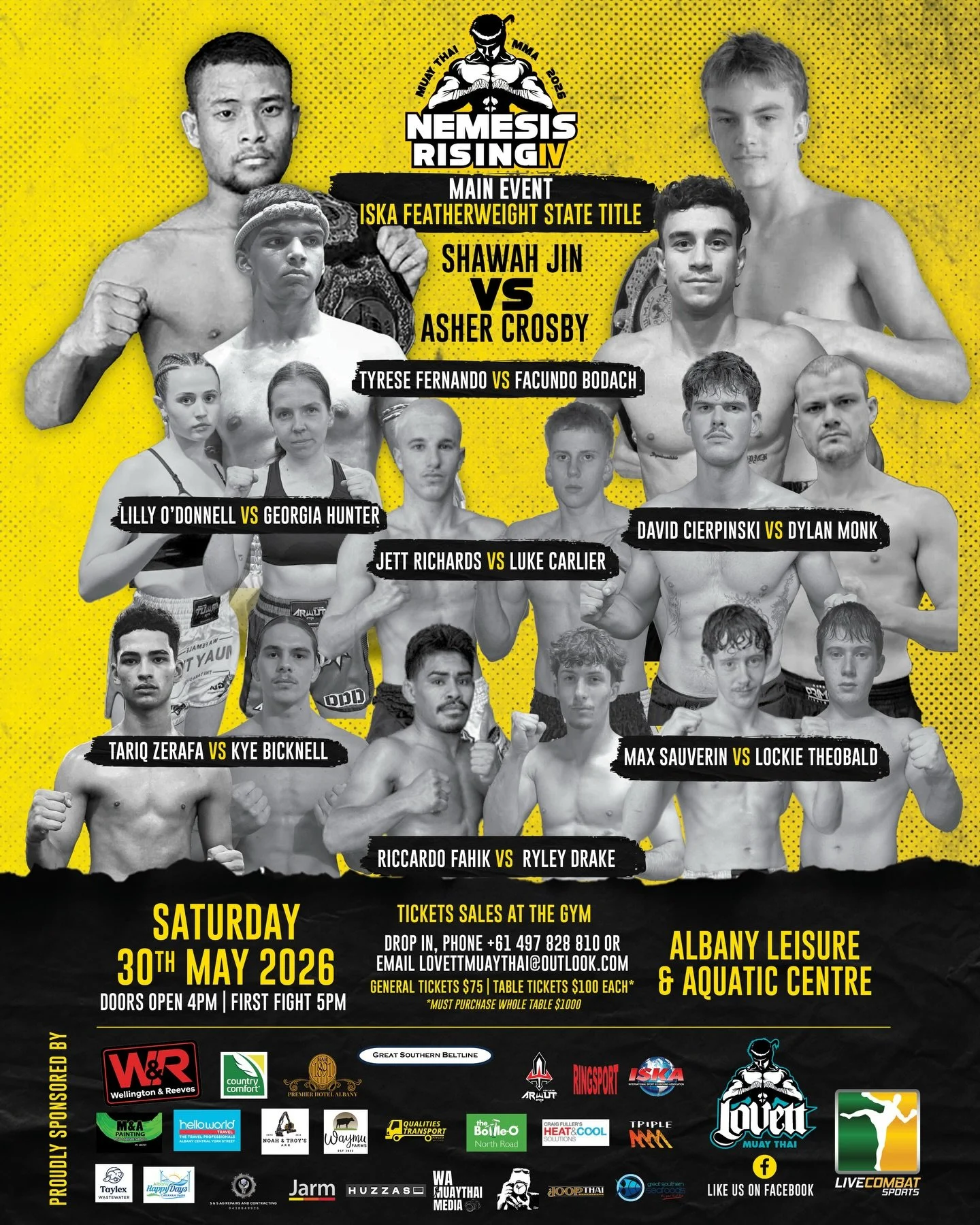 THIS ONE&rsquo;S BIG 🔥

Our official poster is here. 

We&rsquo;ve got a night stacked with fantastic fights including

Shawah Jin vs Asher Crosby
ISKA State Title on the line 🏆

We&rsquo;ve got 7 local fighters on display. A night that can&rsquo;t