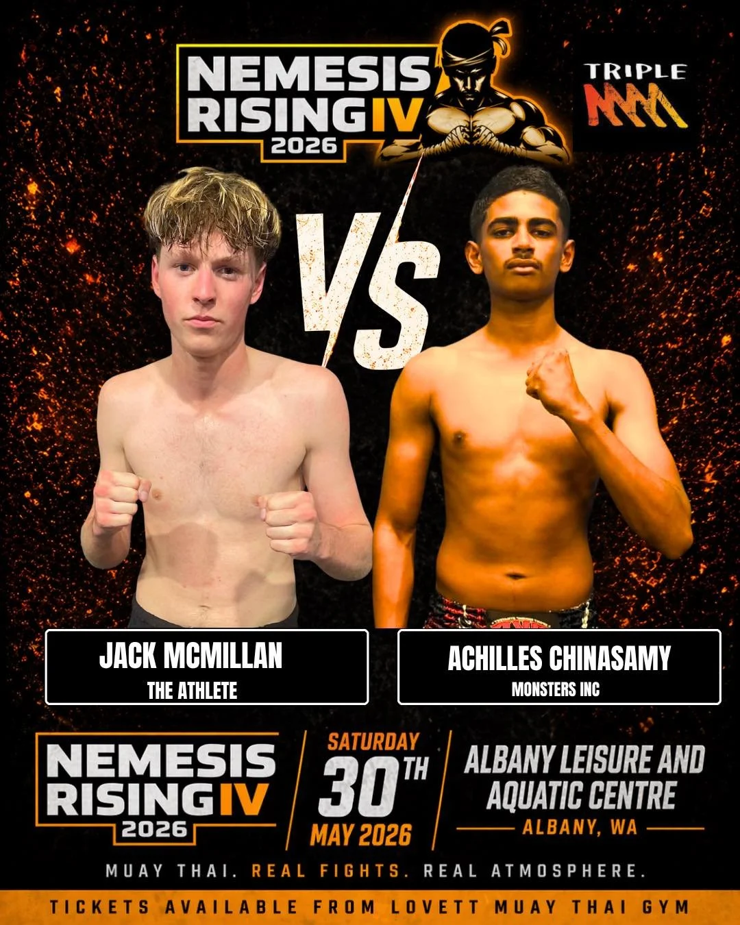 🔥 FIGHT ANNOUNCEMENT 🔥

Another exciting matchup locked in for Nemesis Rising IV 👊

Jack McMillan from The Athlete takes on Achilles Chinasasamy from Monsters Inc in what promises to be a fast-paced and exciting fight on the card.

Both fighters a