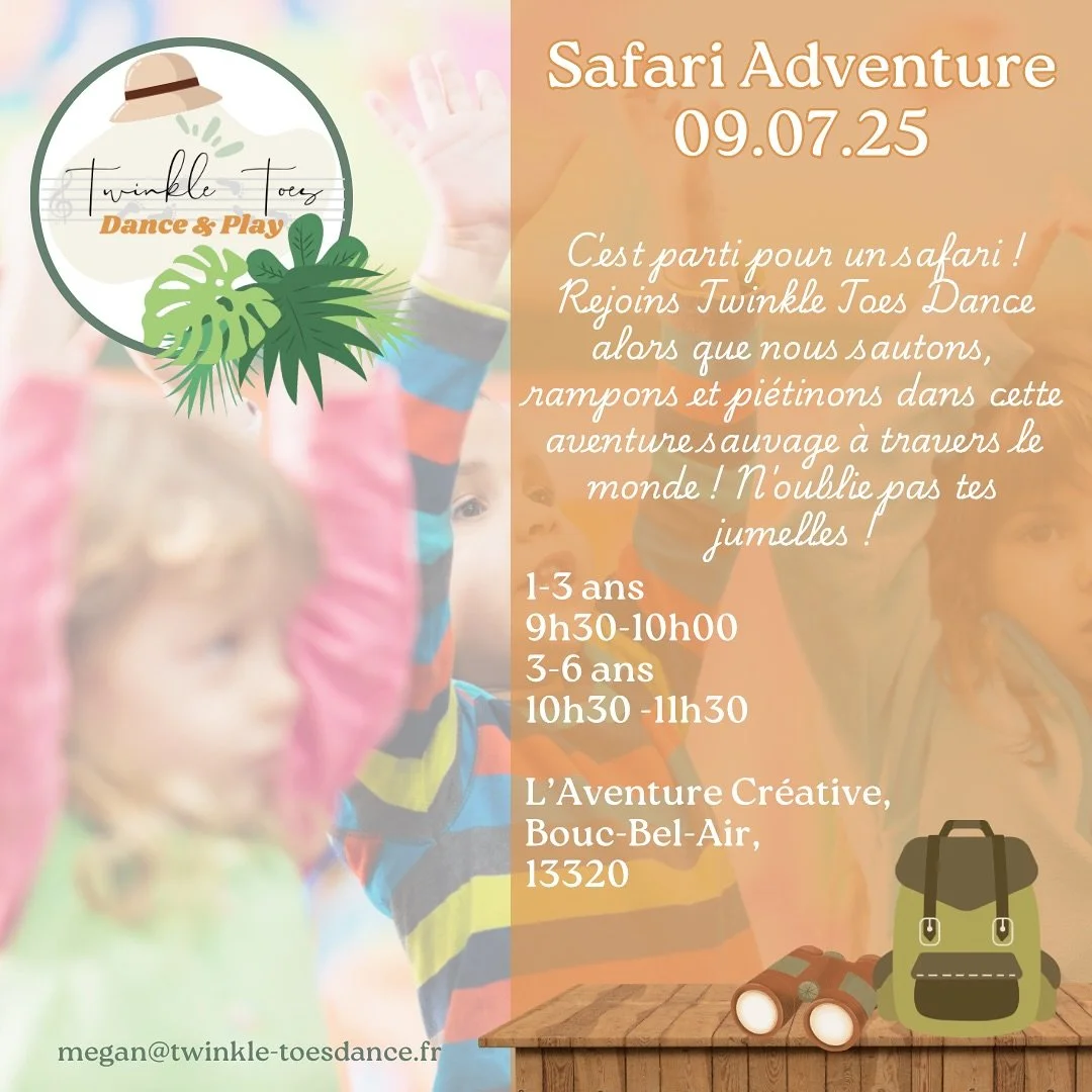 🦁SAFARI ADVENTURE WITH TWINKLE TOES DANCE 🦁
Rejoignez-nous ce mercredi à Bouc-Bel-Air pour sauter, ramper et piétiner à travers le monde dans cette aventure sauvage ! N’oubliez pas vos jumelles !
📅09/07
📍 @librairie_