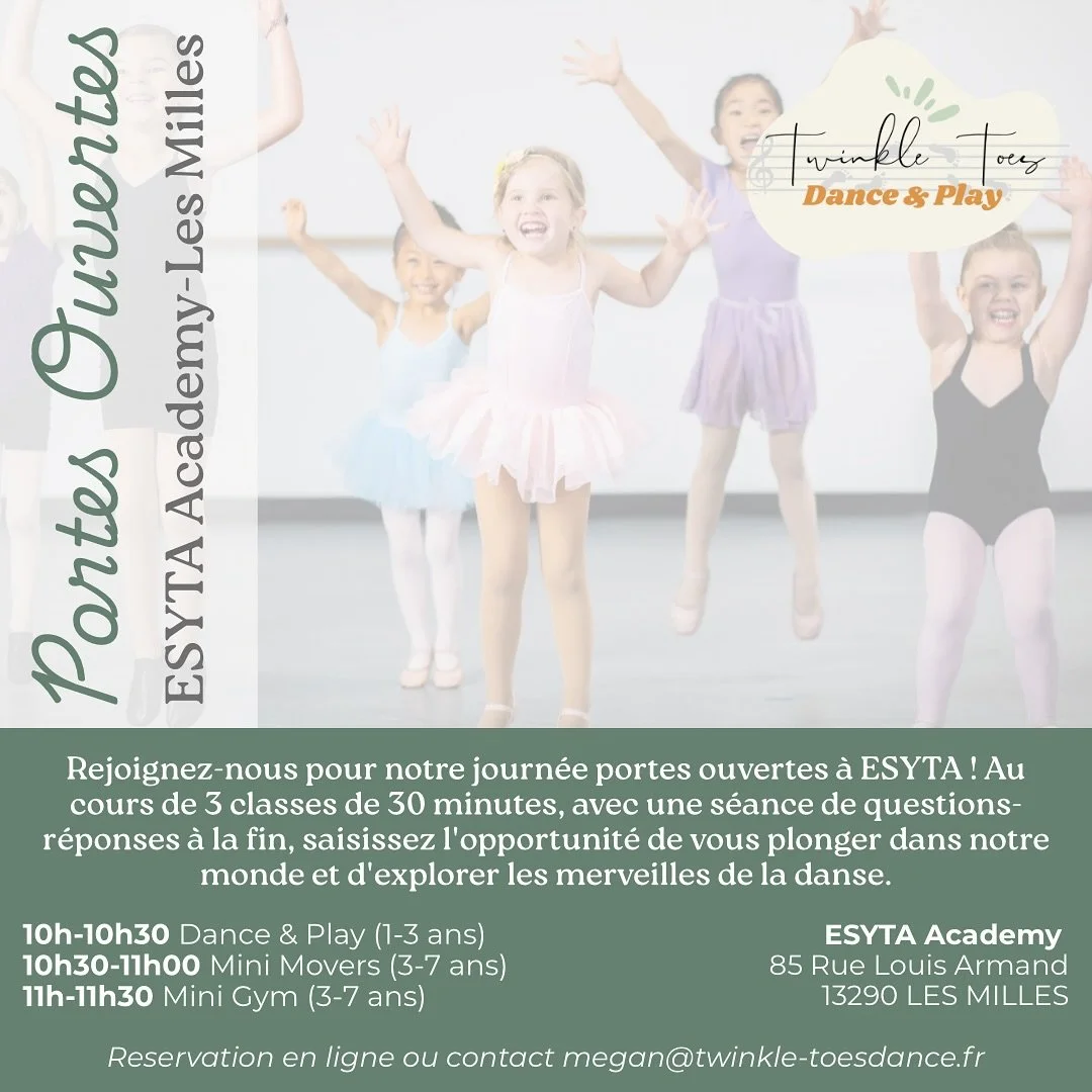 PORTES OUVERTES AIX-EN-PROVENCE
Vous recherchez un programme de danse amusant et engageant conçu spécifiquement pour les enfants âgés de 1 à 7 ans ? Intéressé par l’introduction d’une deuxi