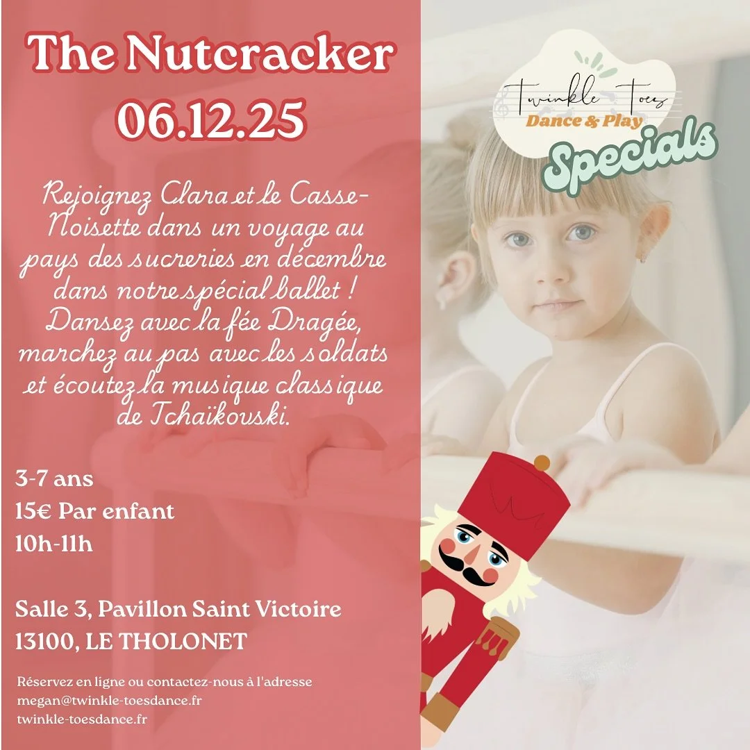 ✨THE NUTCRACKER ✨

Rejoignez Clara et le Casse-Noisette dans un voyage au pays des sucreries en d&eacute;cembre dans notre sp&eacute;cial ballet !
Dansez avec la f&eacute;e Drag&eacute;e, marchez au pas avec les soldats et &eacute;coutez la musique c