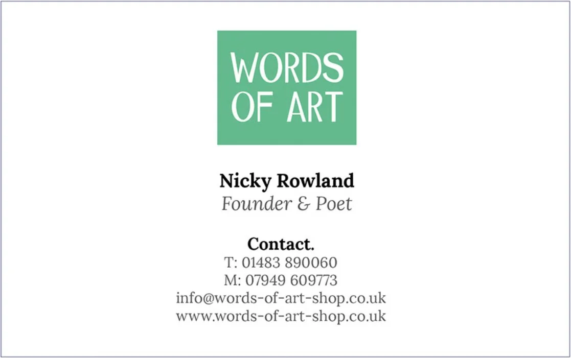 Words of Art business card design.