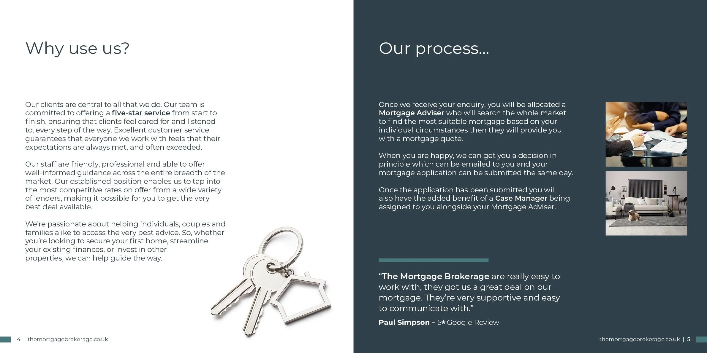 The Mortgage Brokerage brochure double-page spread.