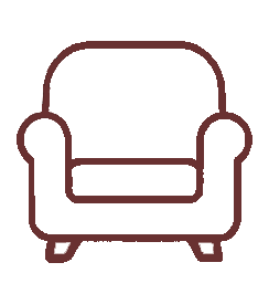 Outline of a single armchair with buttons on the arms and a cushioned seat.