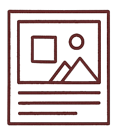 Icon of a webpage with a picture of mountains and a sun, and some text lines below.