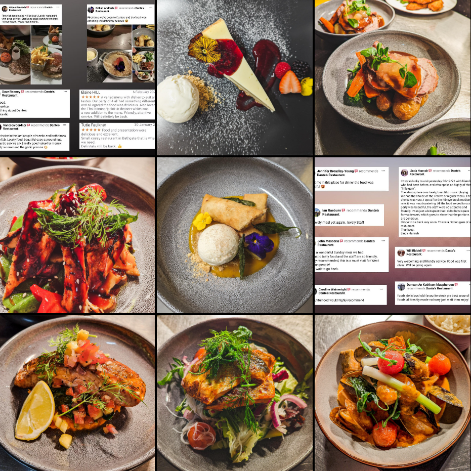Menu items and reviews from Dante's Restaurant