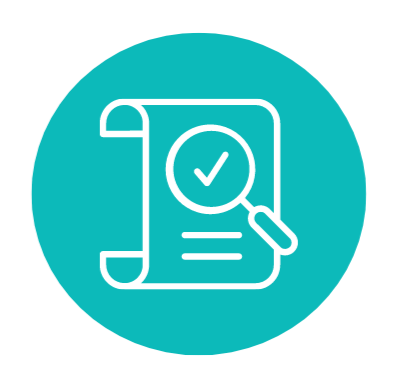 Icon of a document with a magnifying glass showing a checkmark, symbolizing verification or inspection