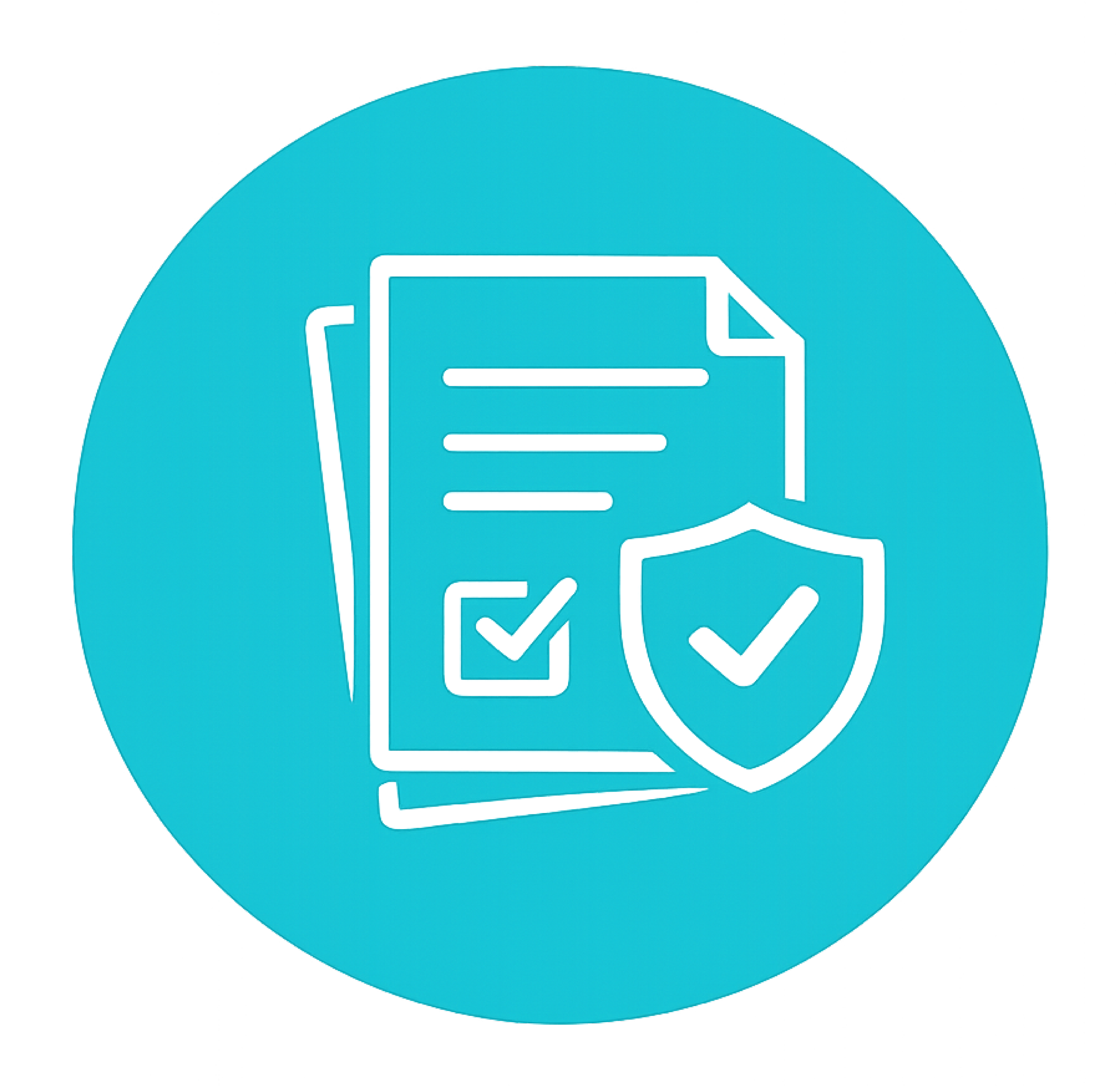 A stylized icon of a checklist with checkmarks on a blue circular background.